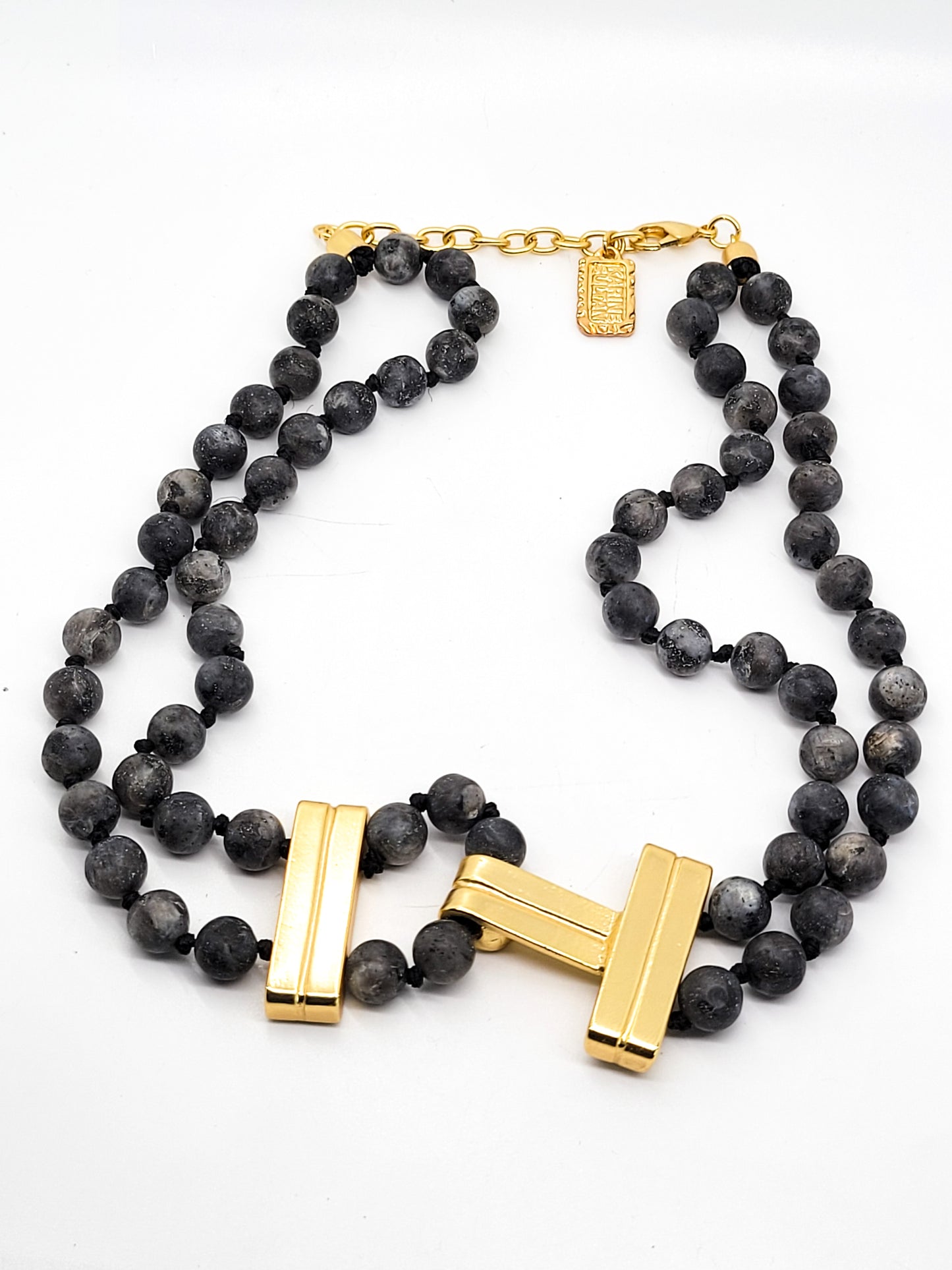 Karine Sultan Larvikite double strand gold toned signed vintage necklace