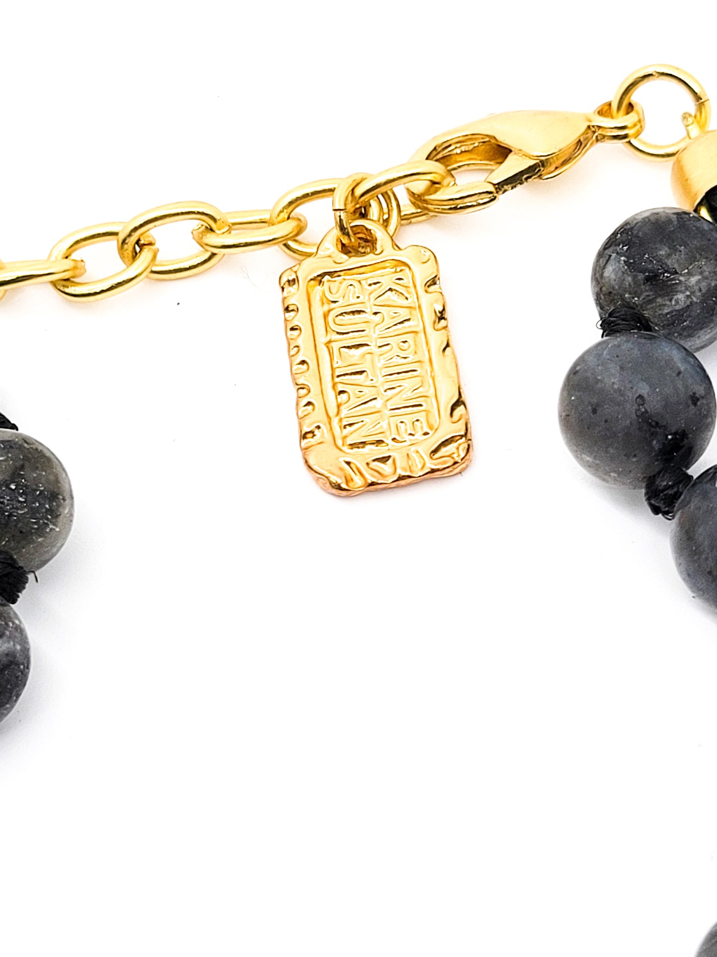 Karine Sultan Larvikite double strand gold toned signed vintage necklace