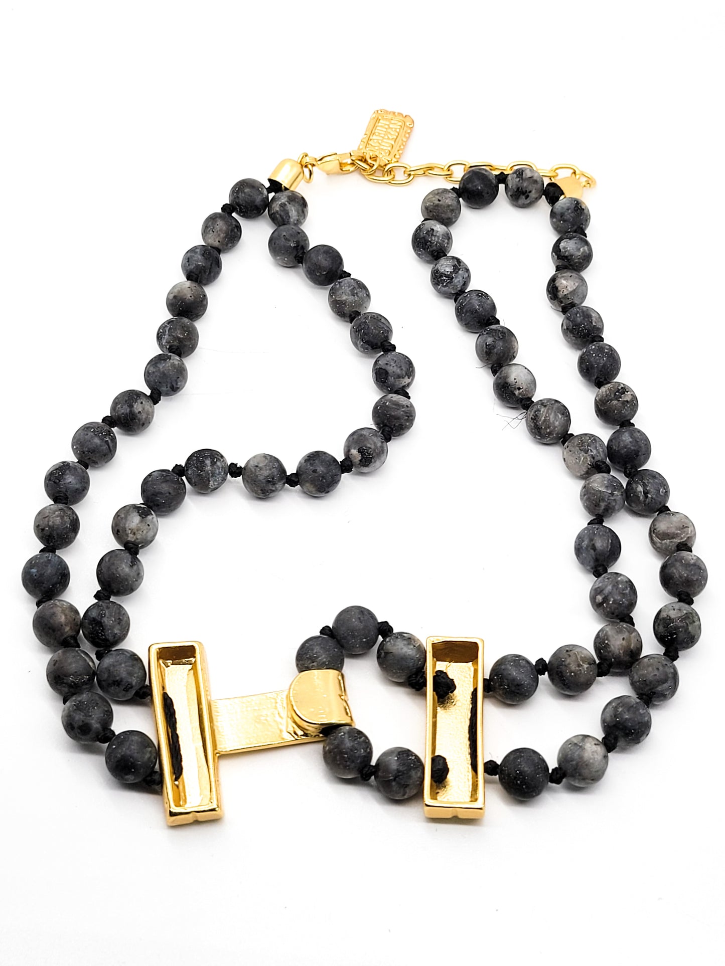 Karine Sultan Larvikite double strand gold toned signed vintage necklace