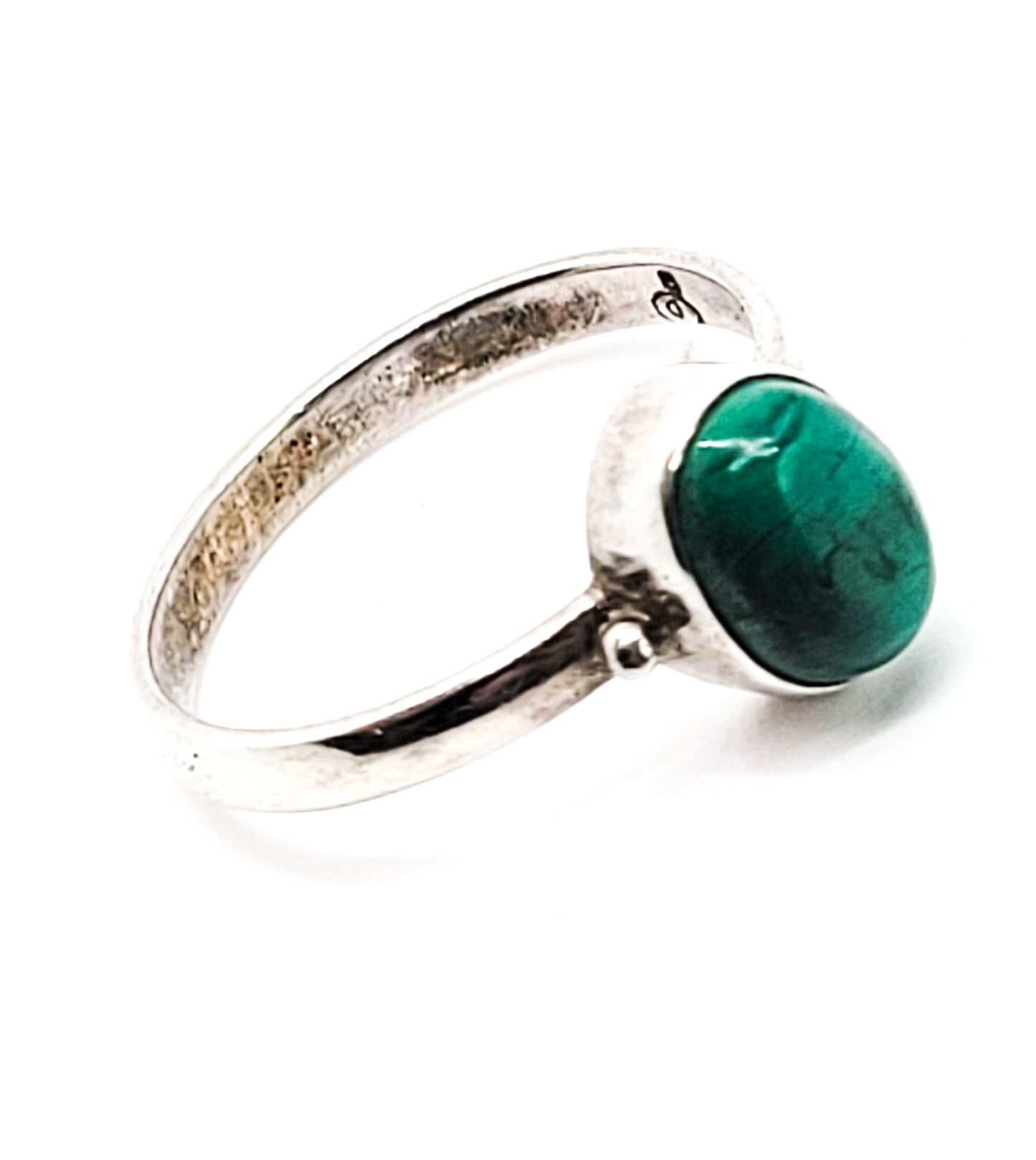 Mexican Malachite green banded gemstone vintage sterling silver ring signed size 6.5