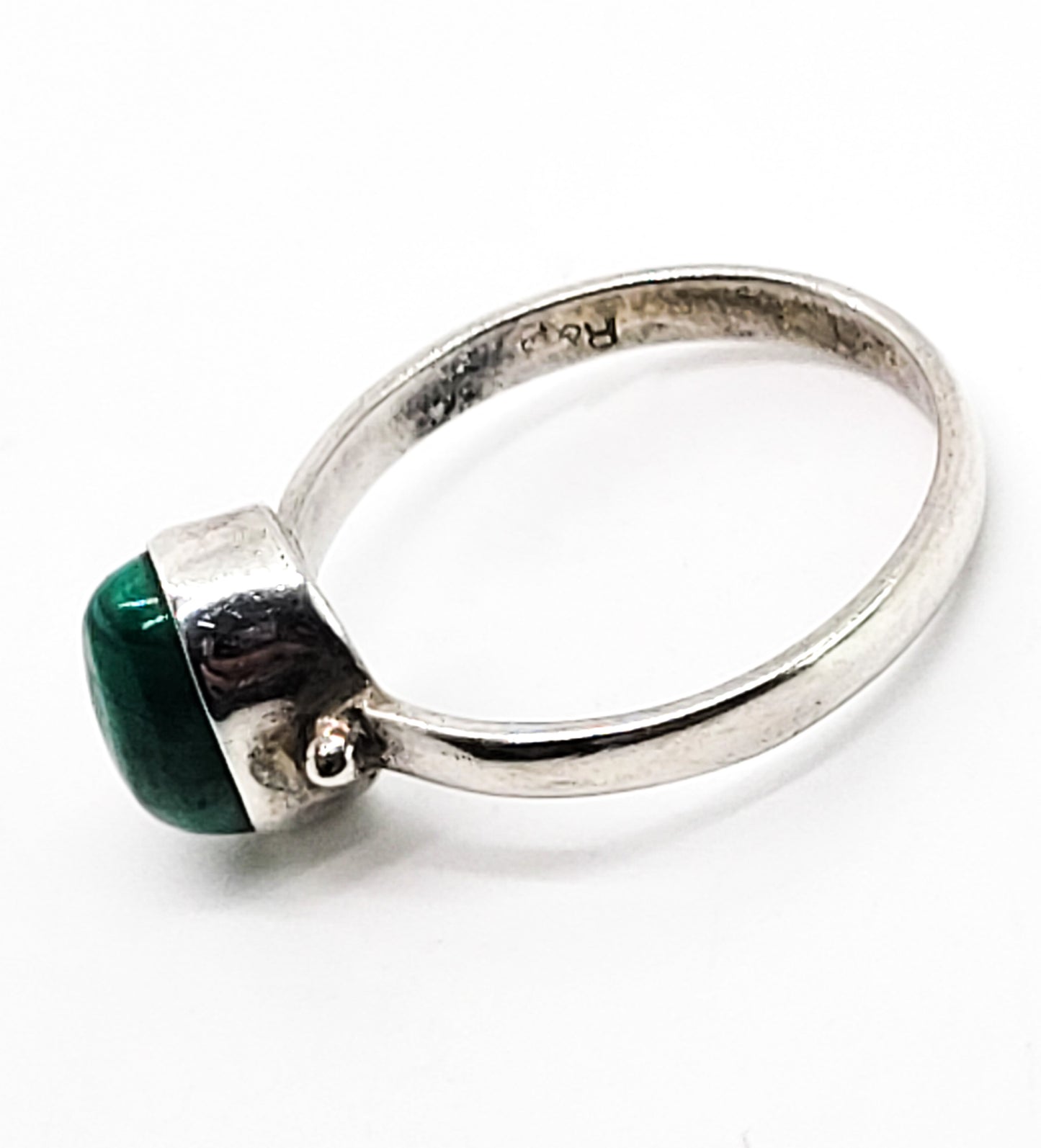 Mexican Malachite green banded gemstone vintage sterling silver ring signed size 6.5