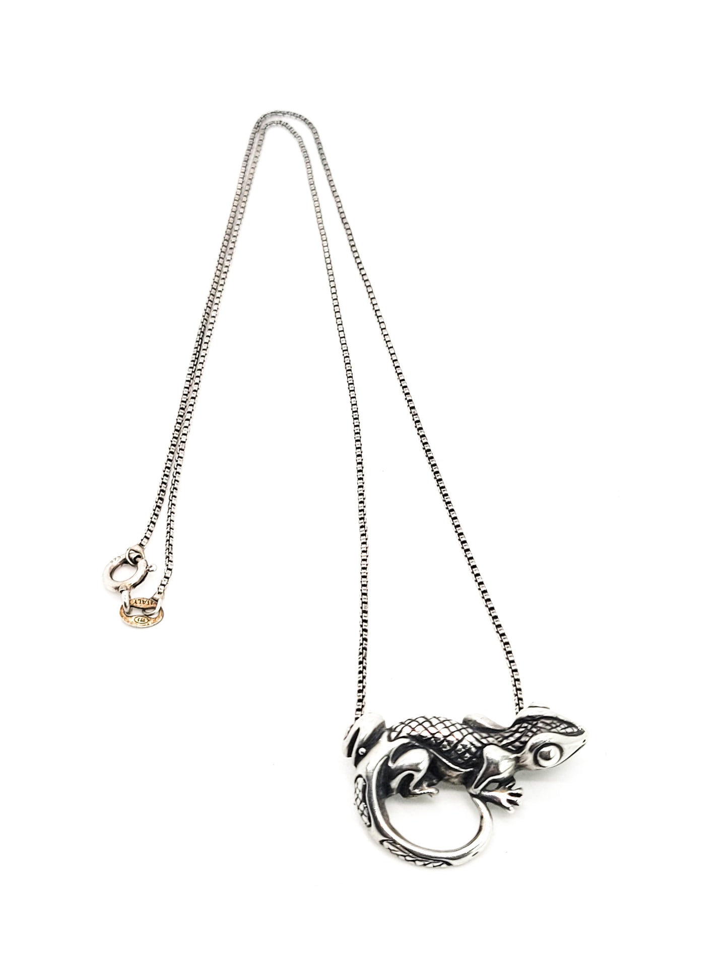 Lizard sterling silver artisan tribal lizard reptile vintage sterling silver necklace