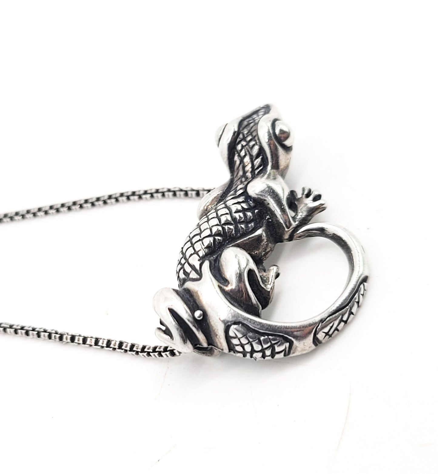 Lizard sterling silver artisan tribal lizard reptile vintage sterling silver necklace
