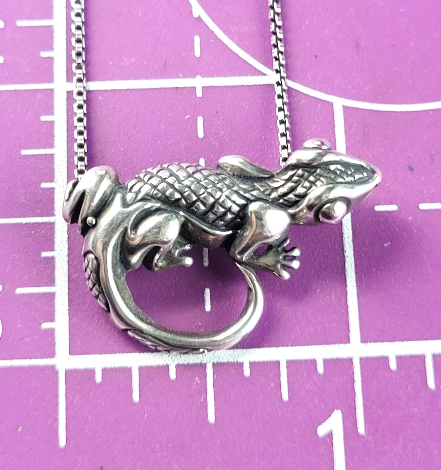 Lizard sterling silver artisan tribal lizard reptile vintage sterling silver necklace