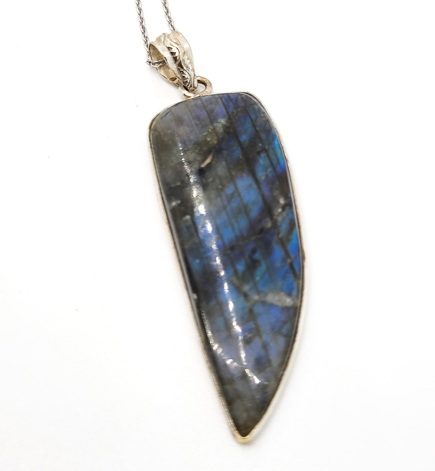 Deep Blue long Labradorite vintage sterling silver pendant necklace
