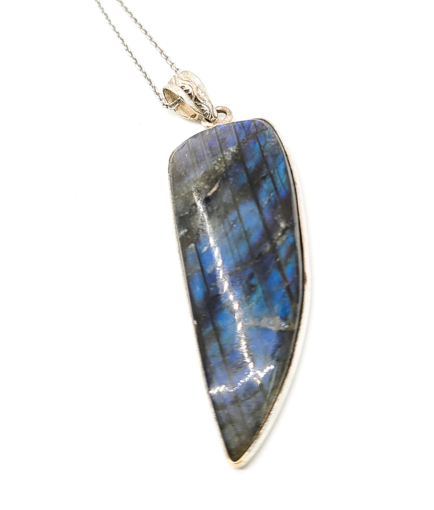 Deep Blue long Labradorite vintage sterling silver pendant necklace