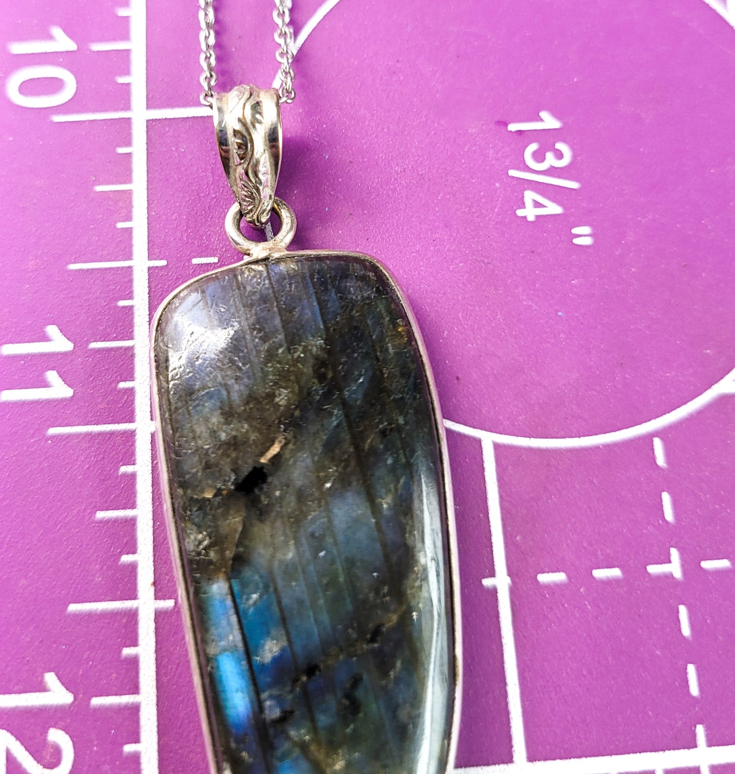 Deep Blue long Labradorite vintage sterling silver pendant necklace