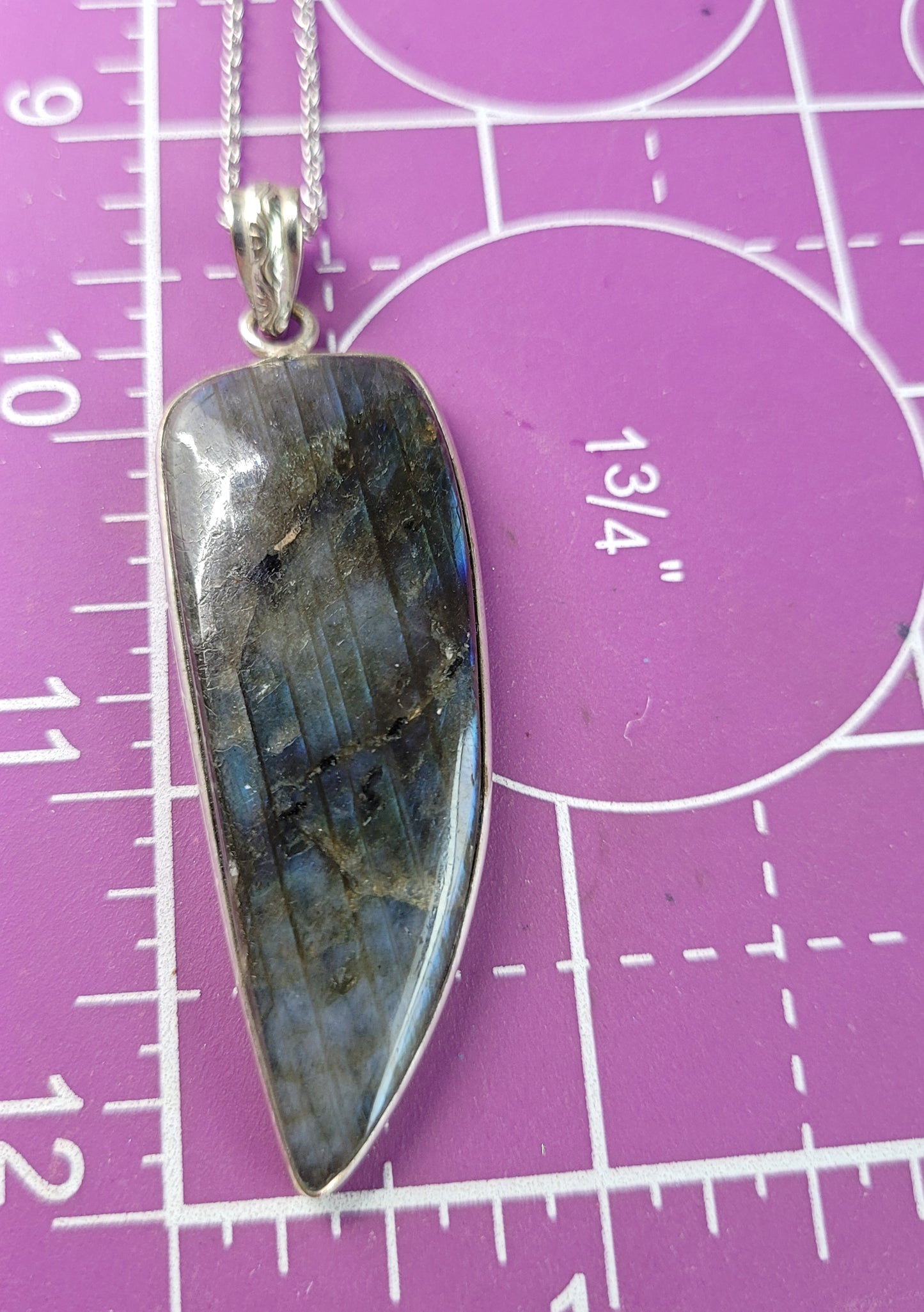 Deep Blue long Labradorite vintage sterling silver pendant necklace
