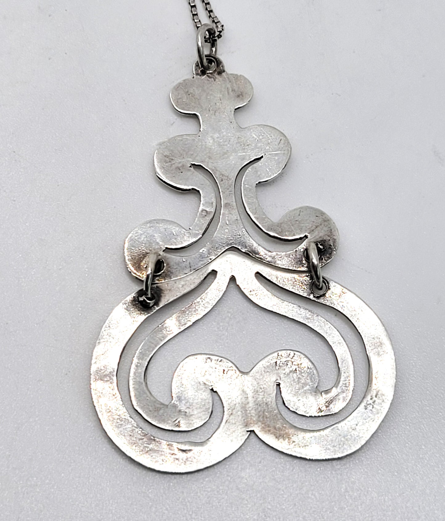 Tribal Heart Open Work Artisan handcrafted vintage sterling silver necklace