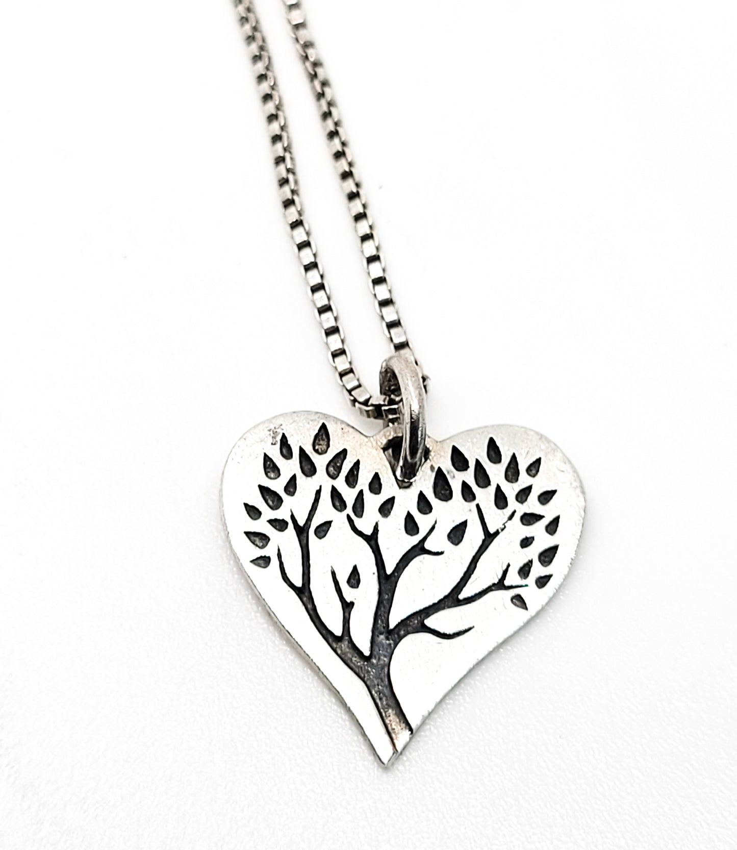 Tree of Life small black enamel on sterling silver heart pendant necklace