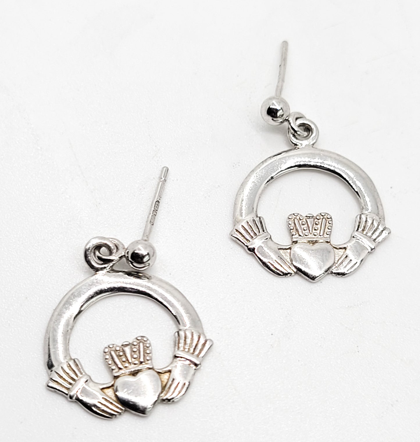 Fado Claddagh signed vintage sterling silver drop Irish earrings made in Ireland