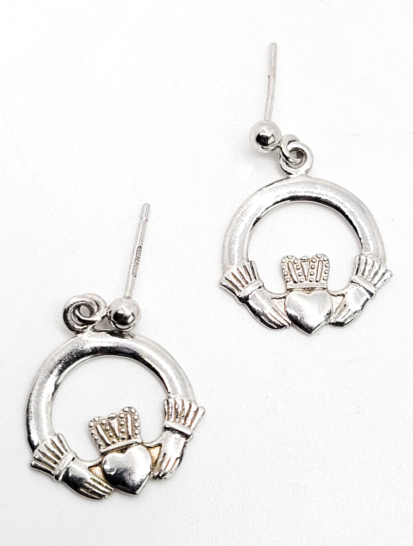 Fado Claddagh signed vintage sterling silver drop Irish earrings made in Ireland