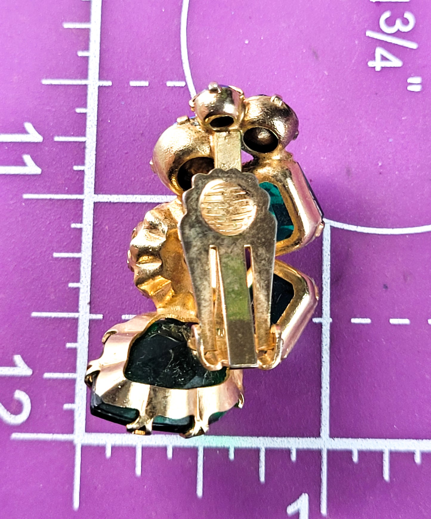 Unsigned Schreiner Blue and green pear cut large vintage rhinestone earrings