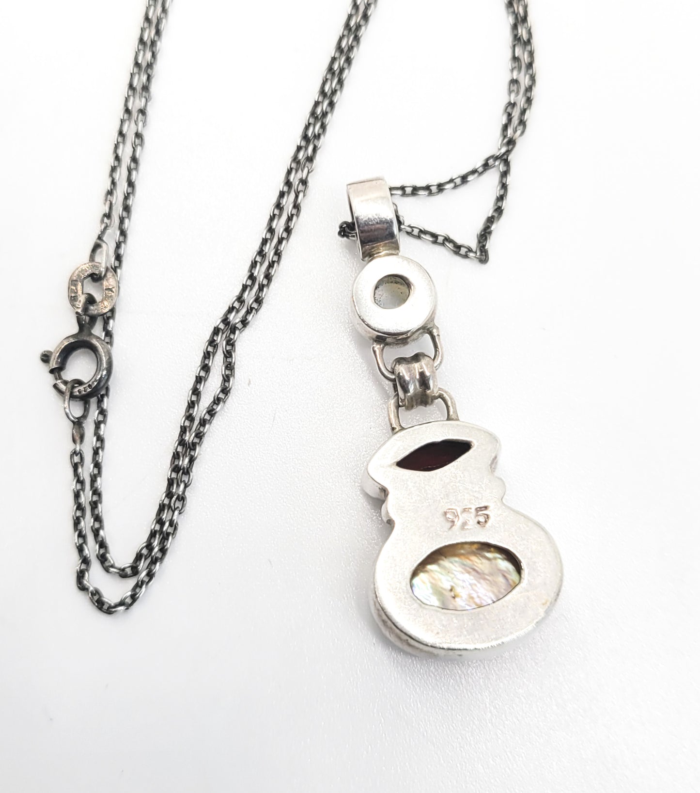 Articulated Blue Moonstone Garnet and pearl sterling silver vintage necklace