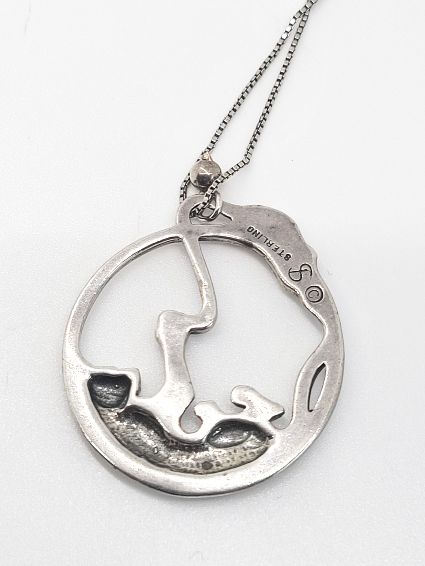 Shubes Cat and Mouse vintage figural hoop sterling silver playing kitty vintage necklace
