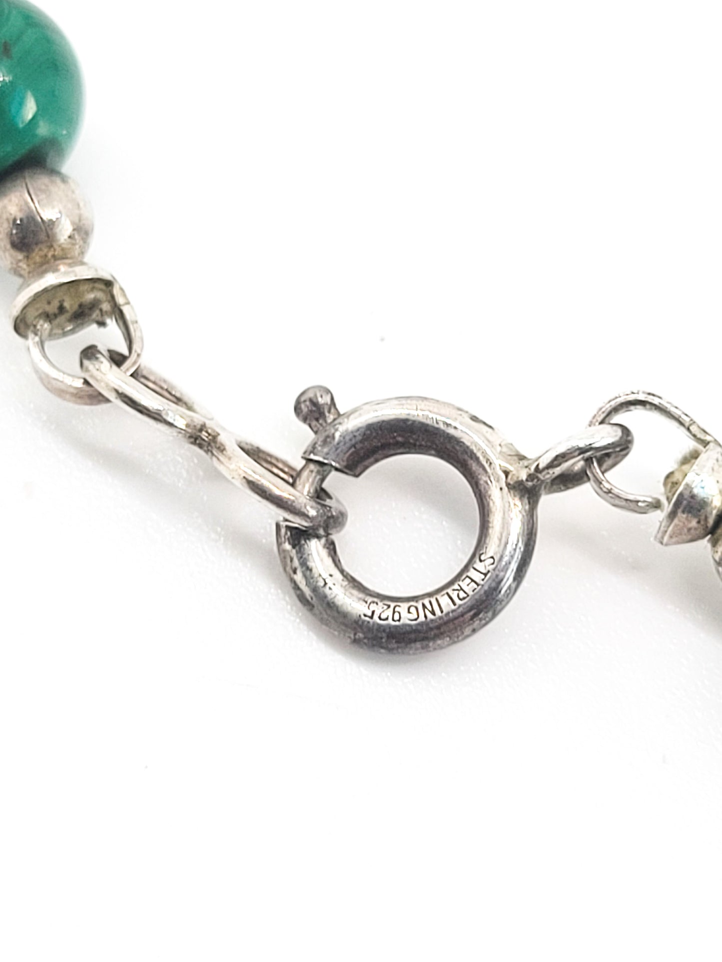 Malachite banded liquid silver beaded vintage sterling silver vintage Y necklace
