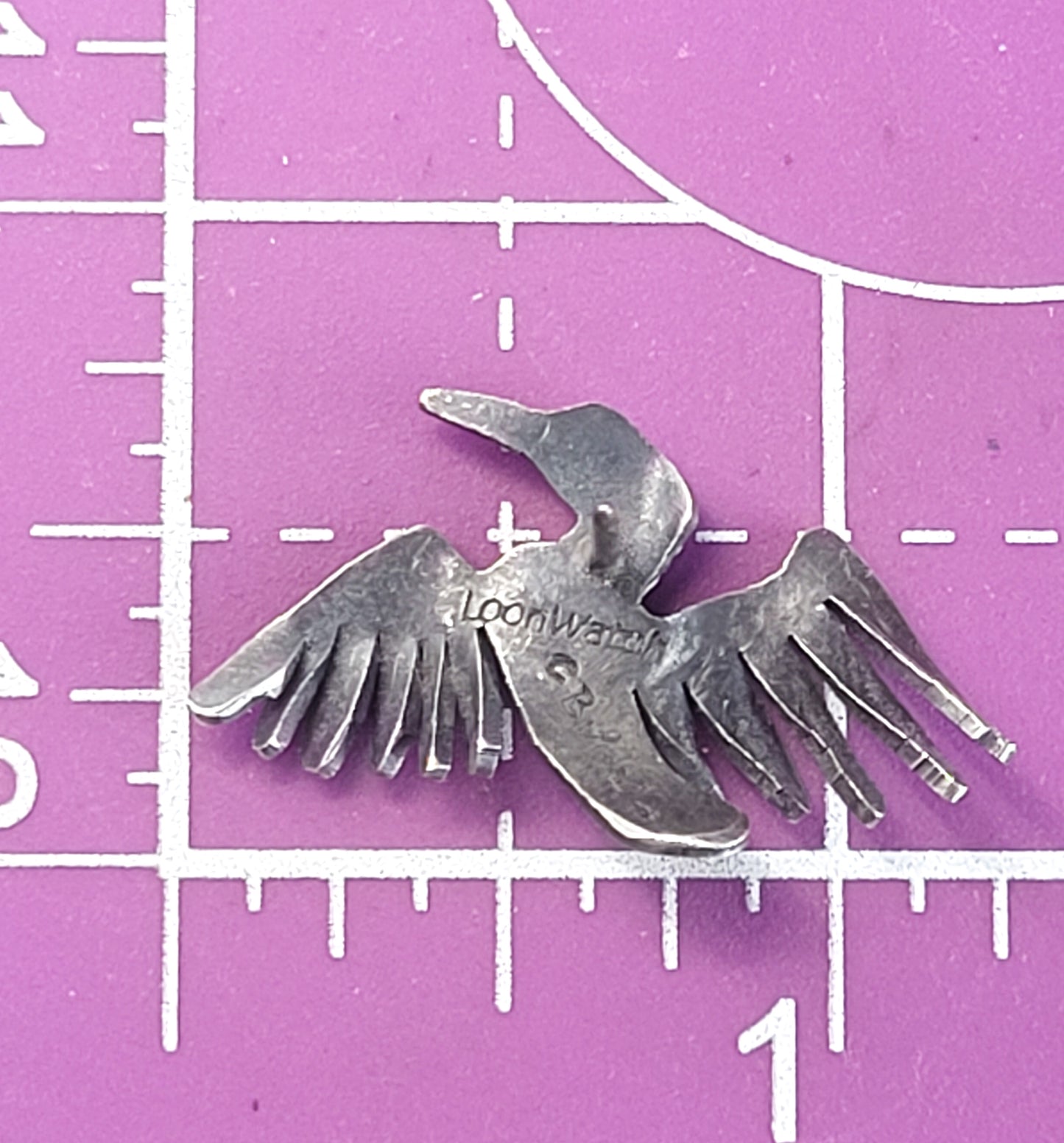 Loon watch signed C Butler vintage sterling silver flying bird tie tack brooch pin