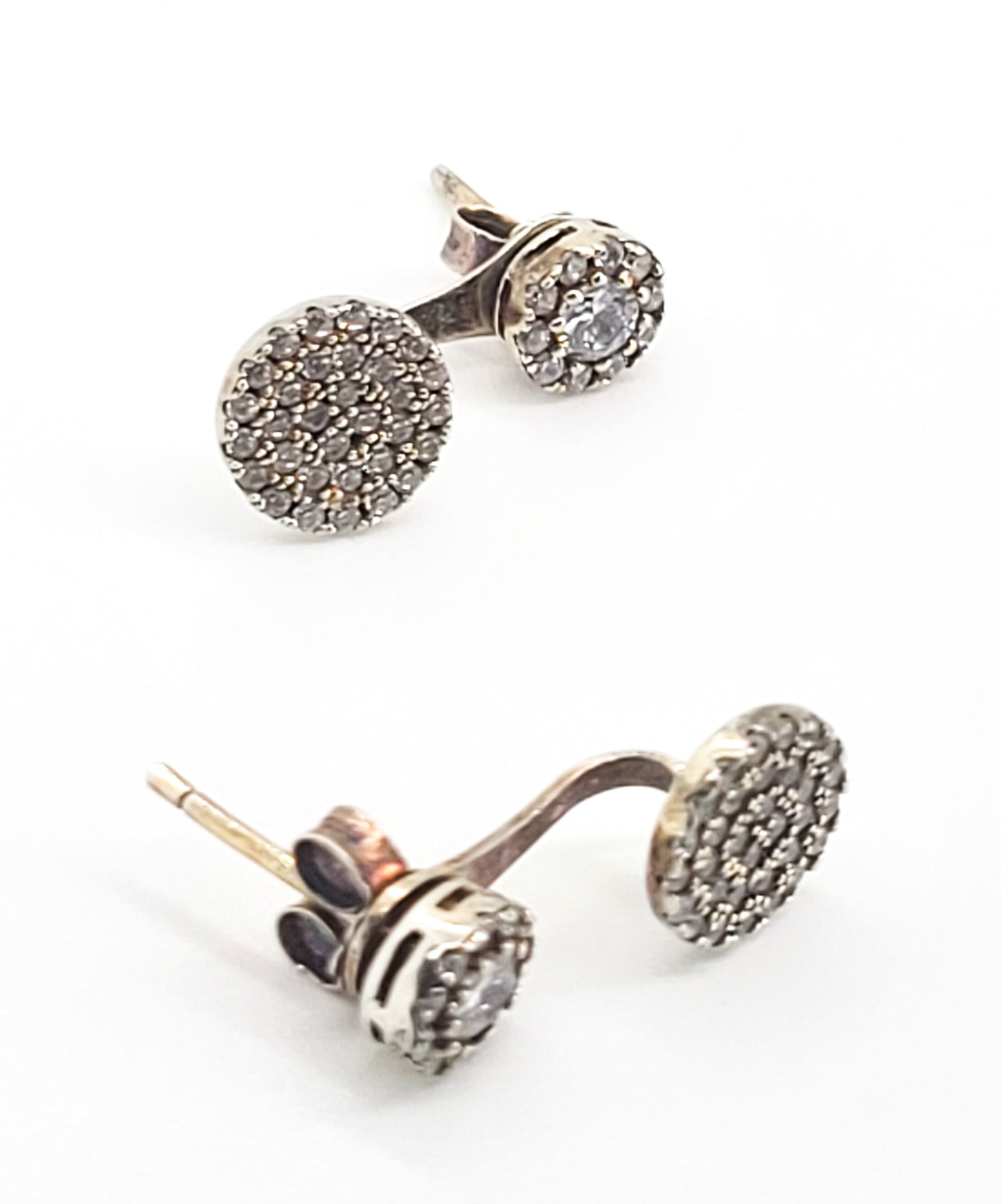 CN cubic zirconia CZ gold over sterling silver pave stud earrings with enhancer