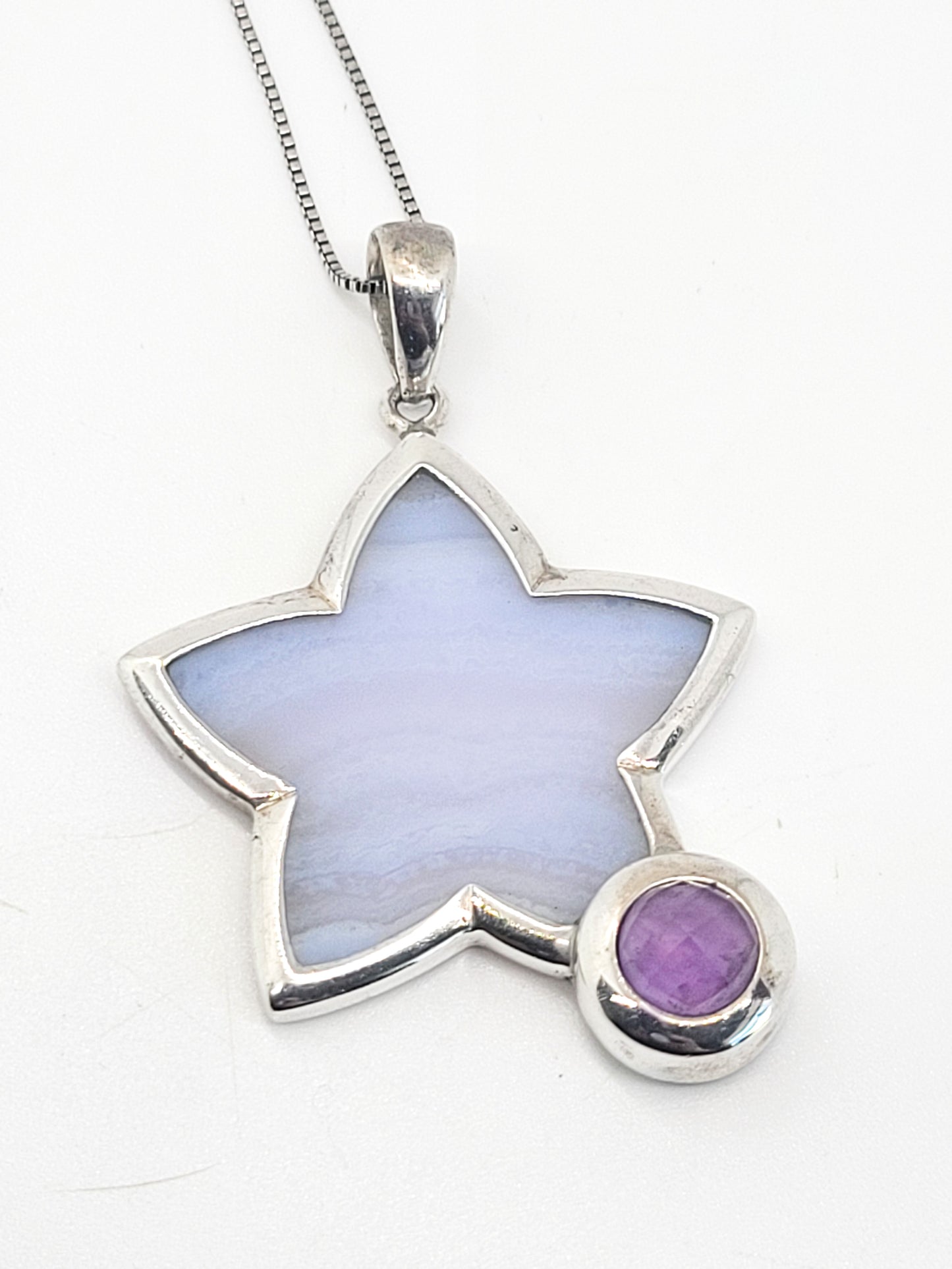 Whitney Kelly WK Blue lace agate star and amethyst sterling silver necklace