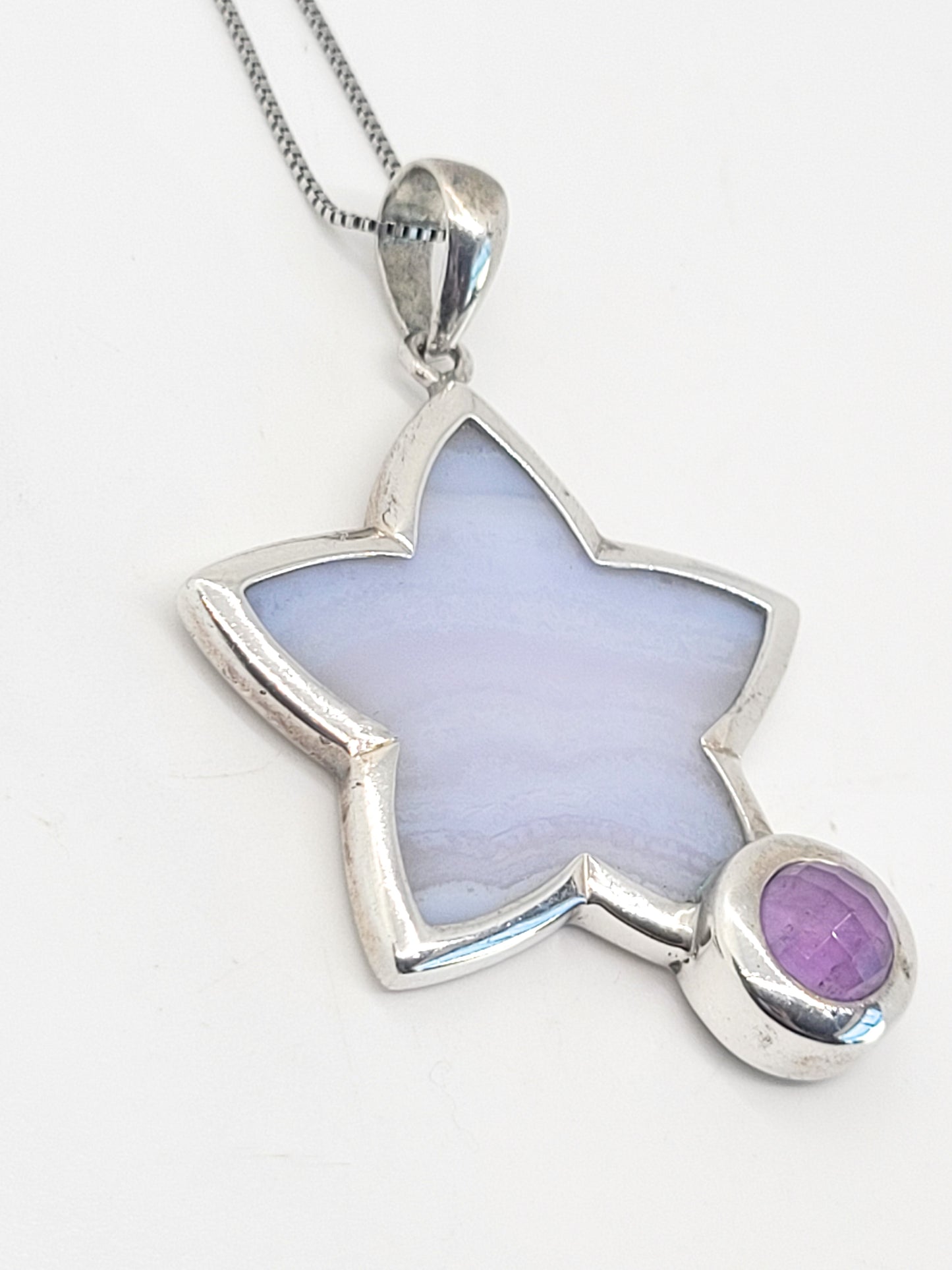 Whitney Kelly WK Blue lace agate star and amethyst sterling silver necklace