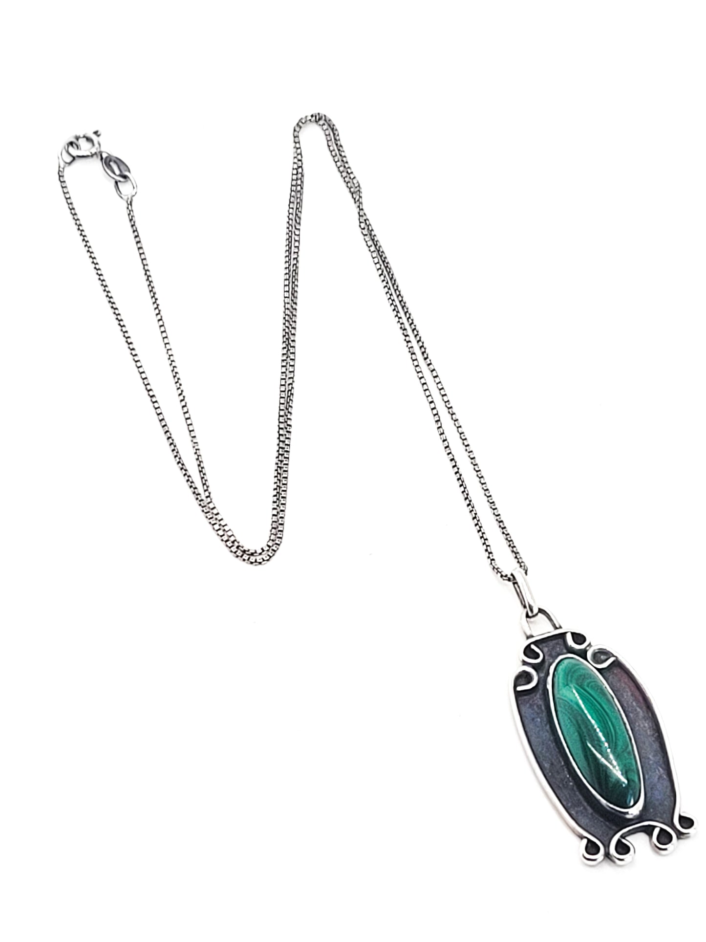 DA Malachite shadow box Native American sterling silver vintage pendant necklace