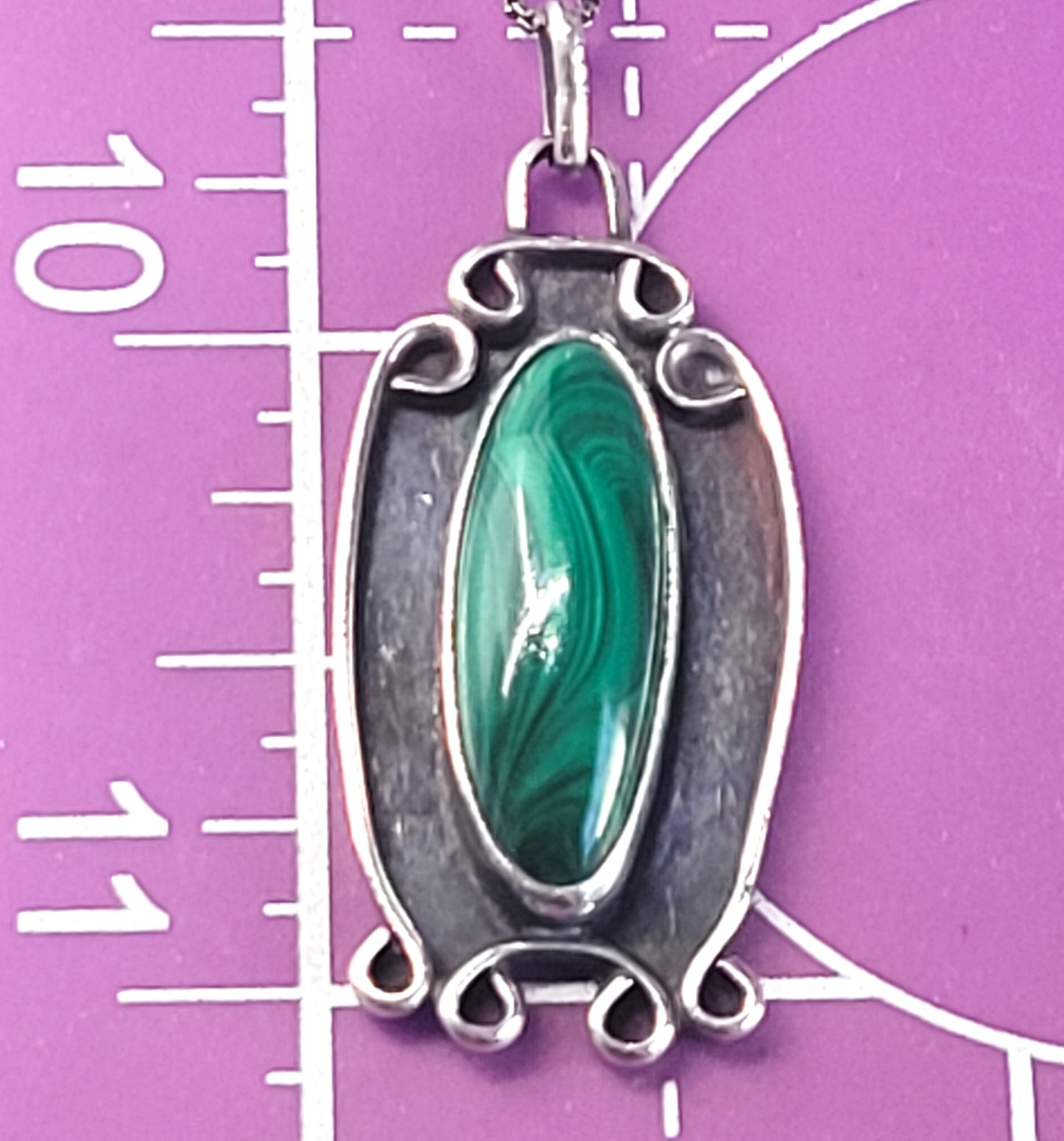 DA Malachite shadow box Native American sterling silver vintage pendant necklace