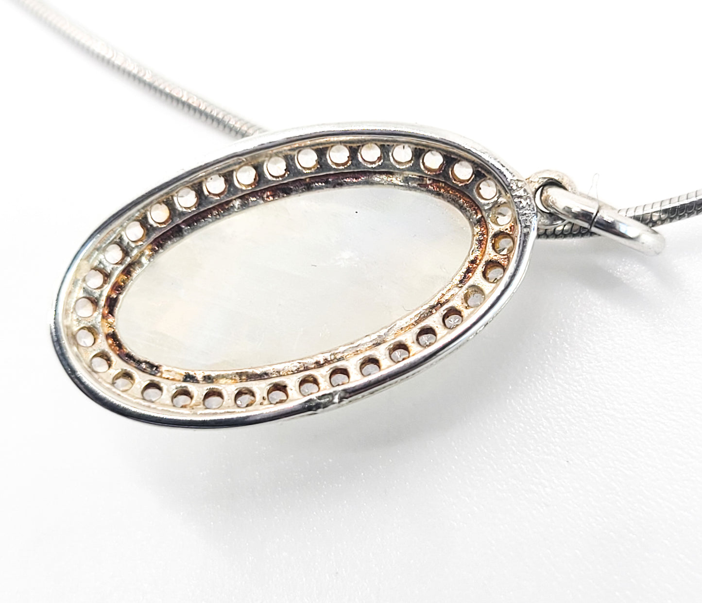 Faceted Rainbow moonstone white zirconia sterling silver pendant necklace