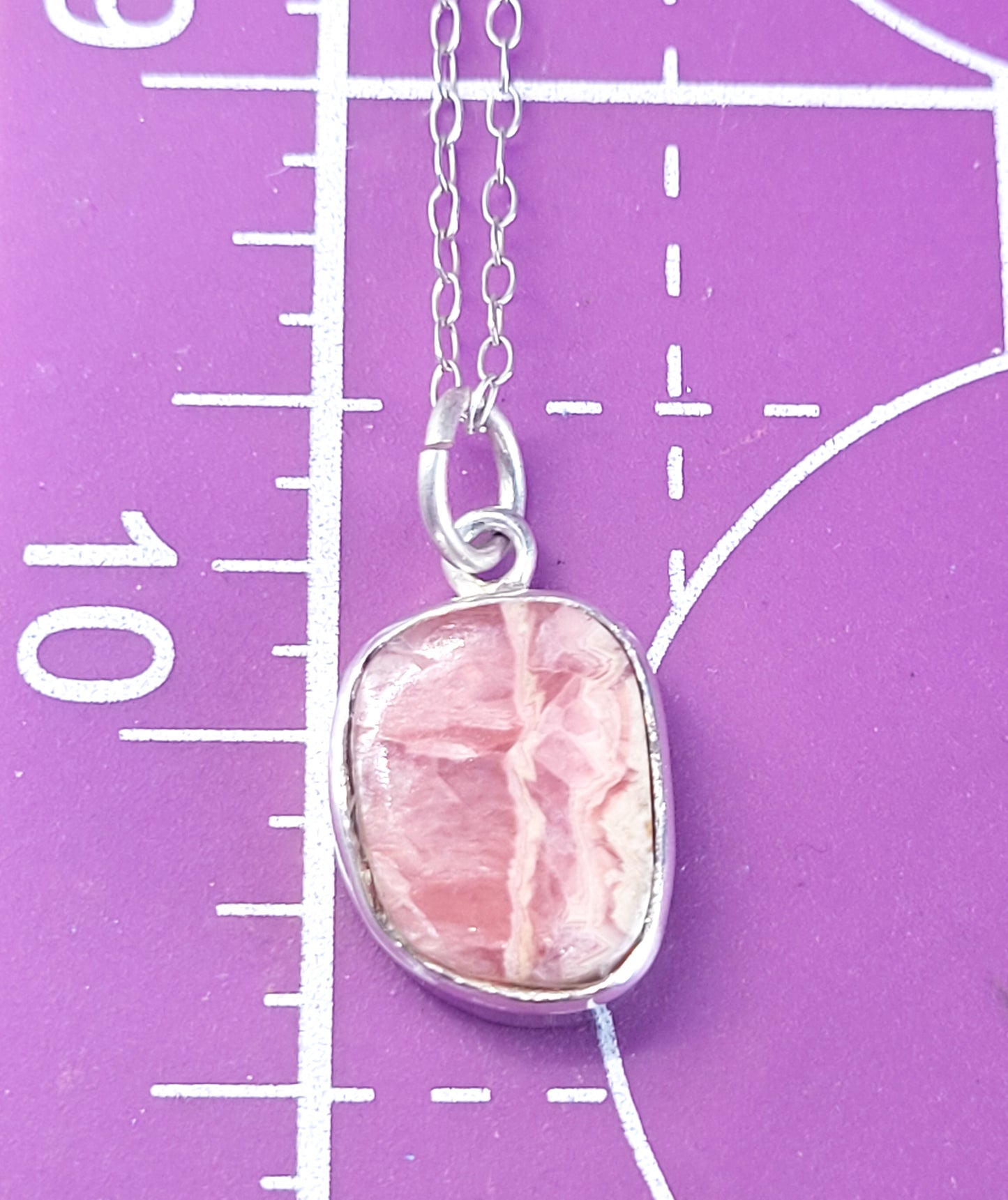Pink Rhodochrosite banded gemstone sterling silver pendant necklace