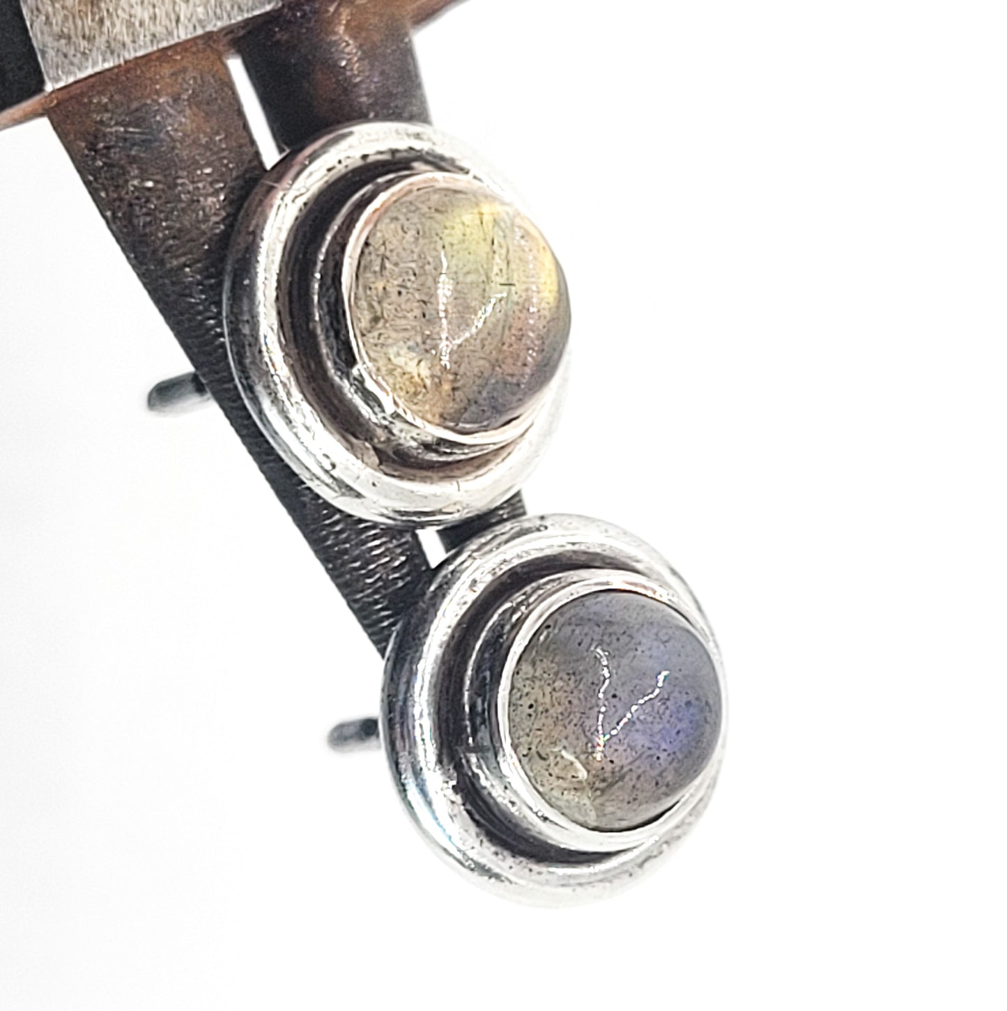 Labradorite vintage shadow box sterling silver stud earrings