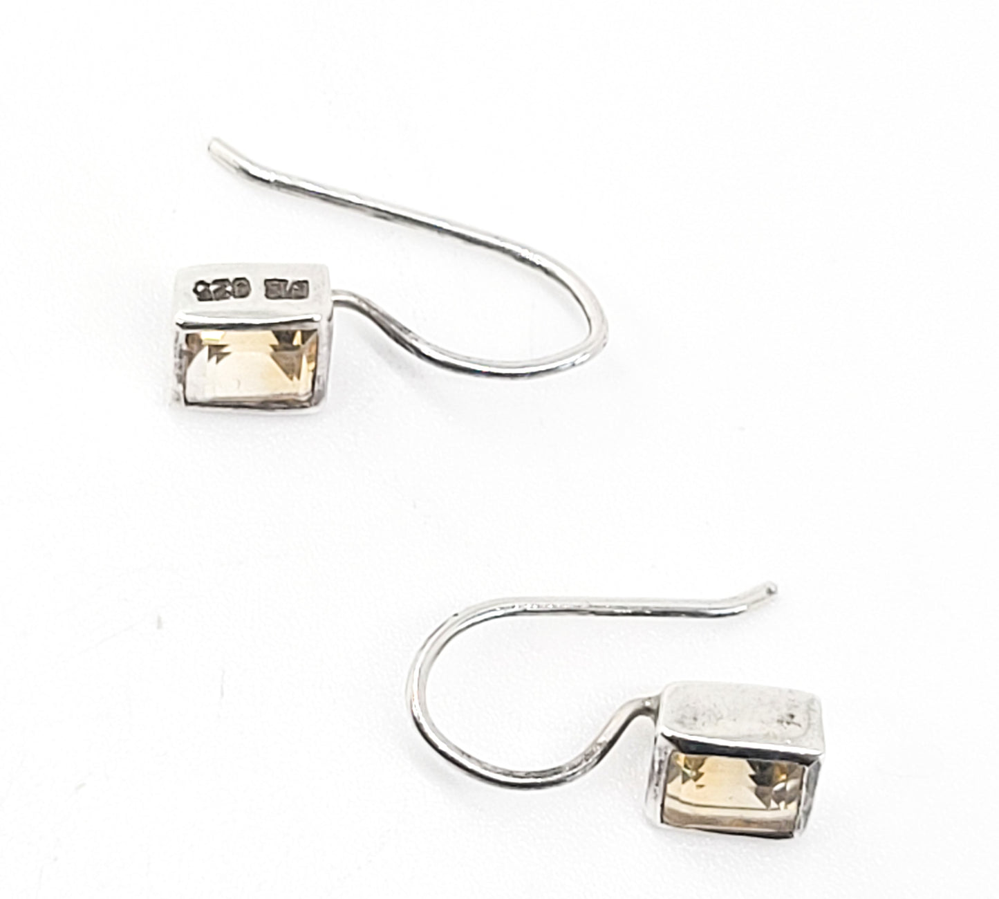 Citrine princess cut sterling silver drop earrings signed BB