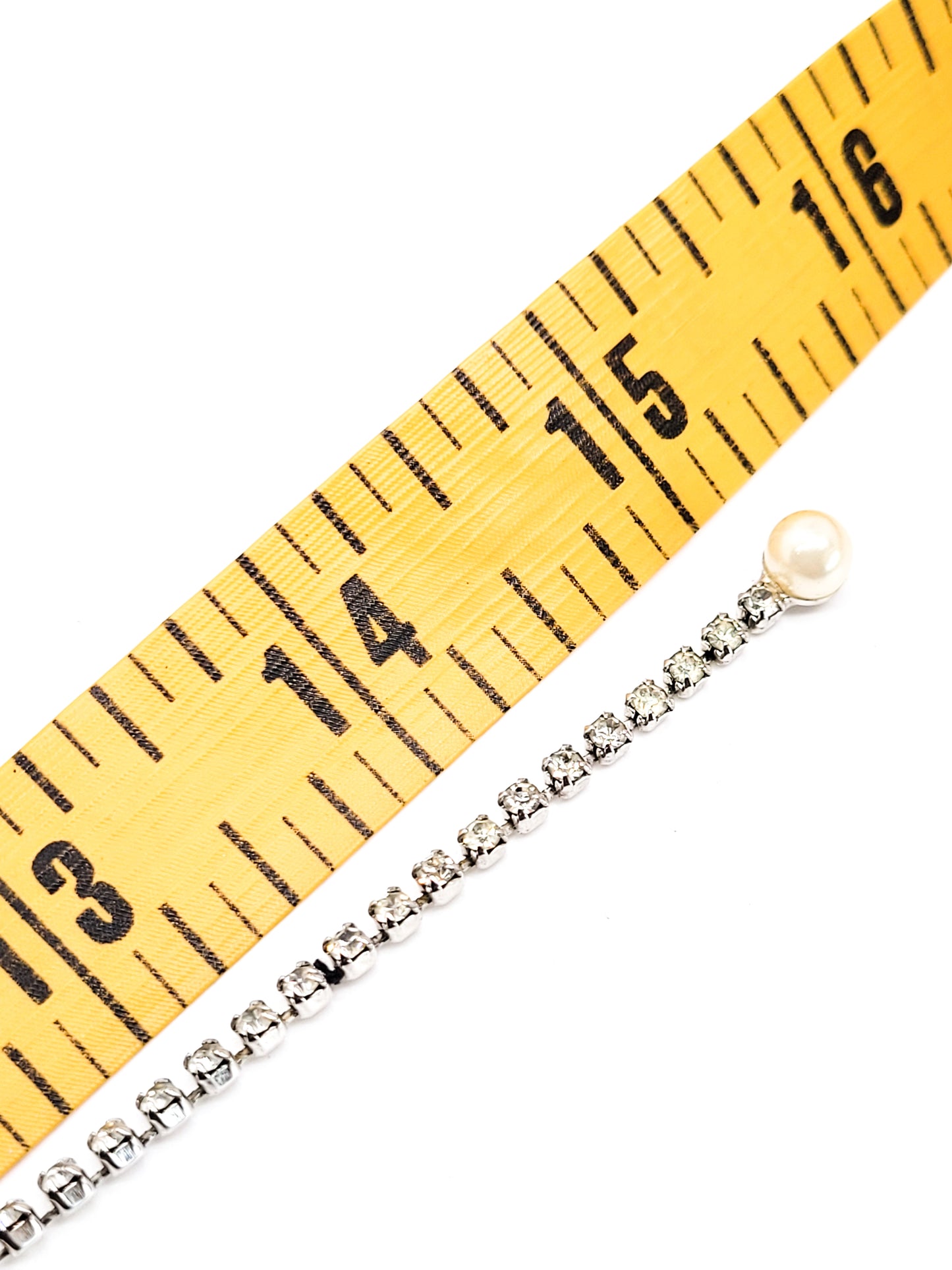 Rhinestone and white faux pearl vintage clear rhinestone statement necklace