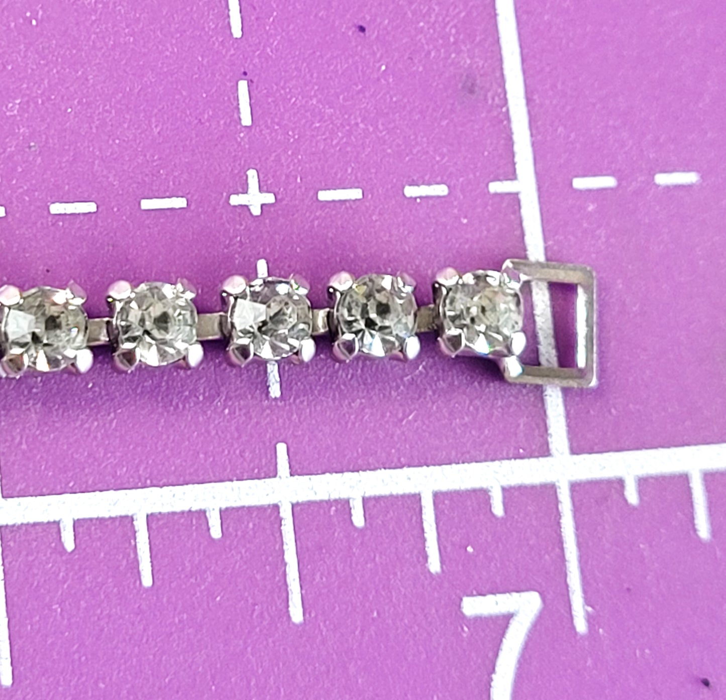 Vintage rhinestone clear silver tennis bracelet mid century 7 inches