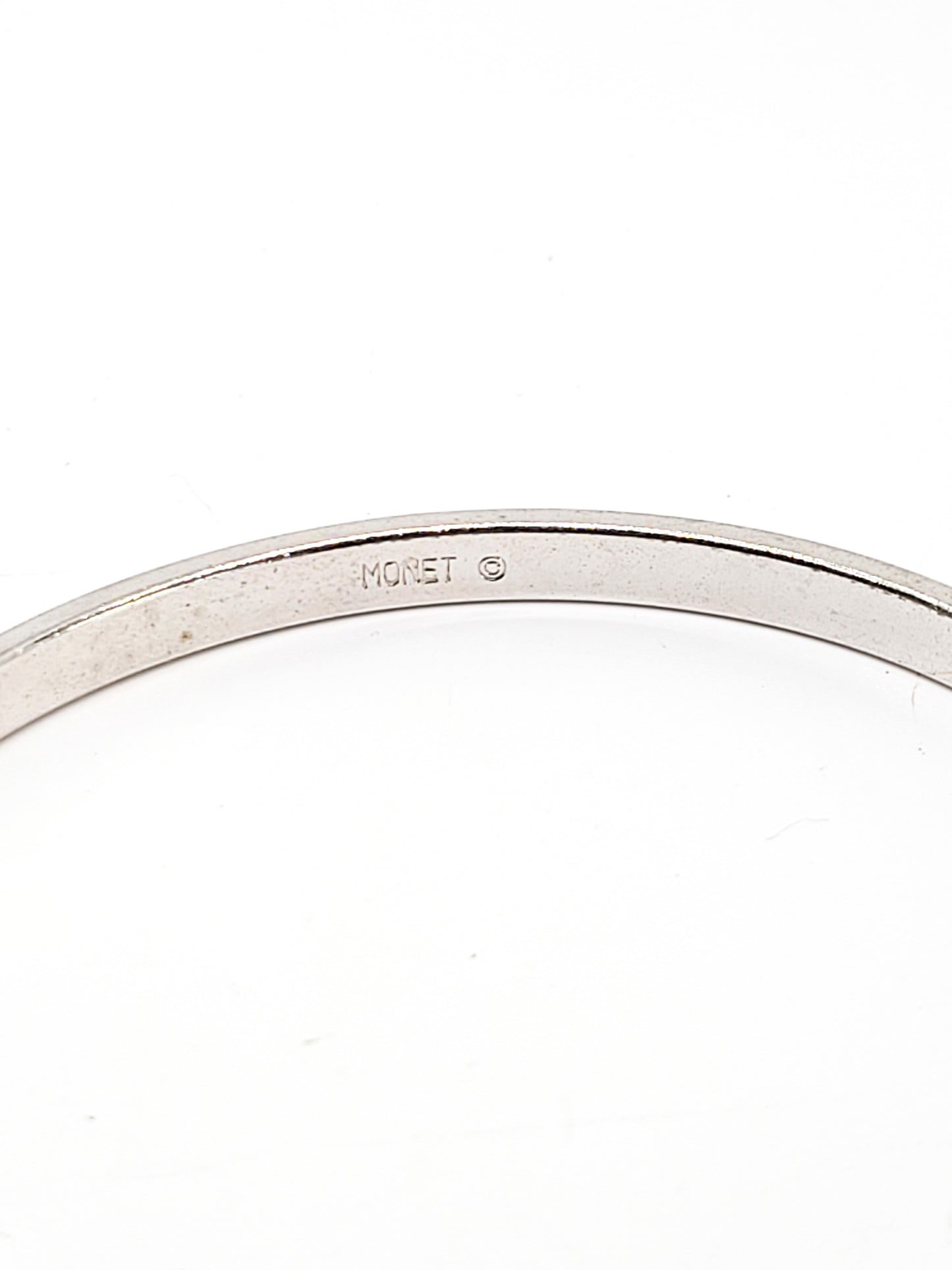 Monet silver toned etched line thin textured vintage bangle bracelet