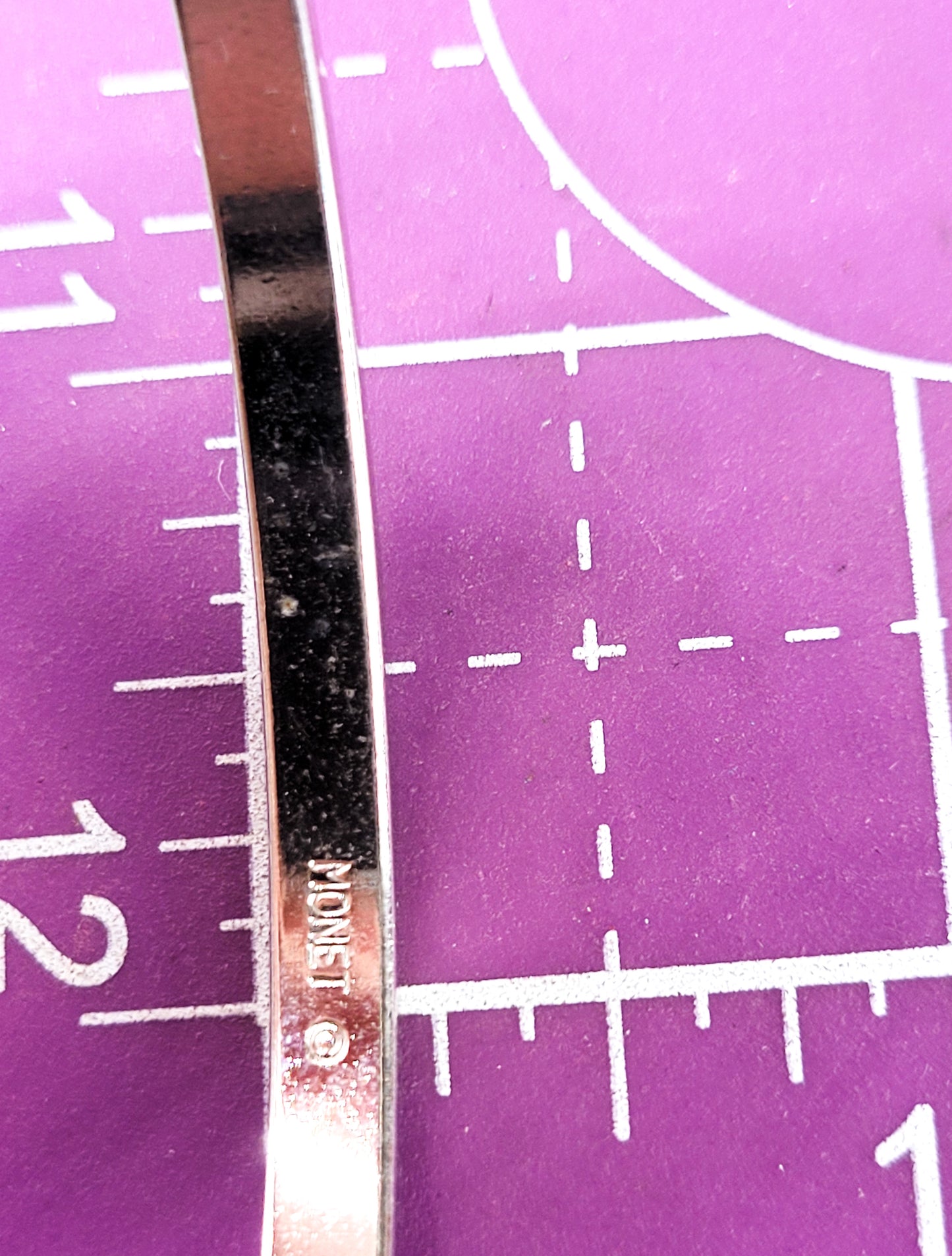 Monet silver toned etched line thin textured vintage bangle bracelet