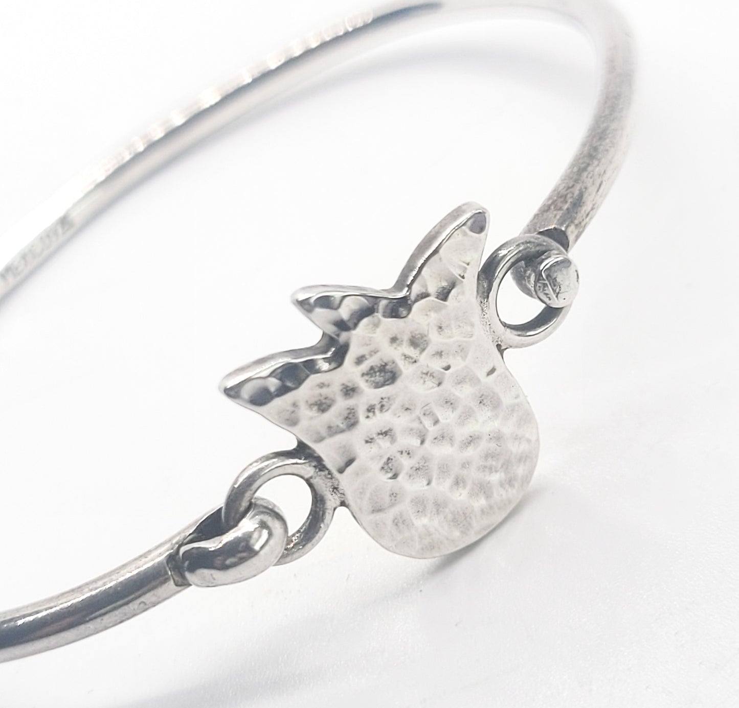 Hammered Lotus flower vintage Mexican artisan sterling silver bangle bracelet