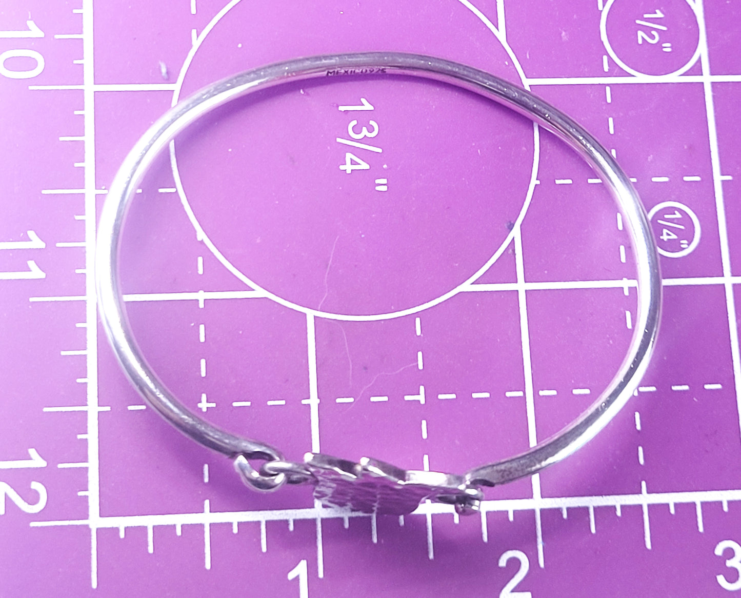Hammered Lotus flower vintage Mexican artisan sterling silver bangle bracelet