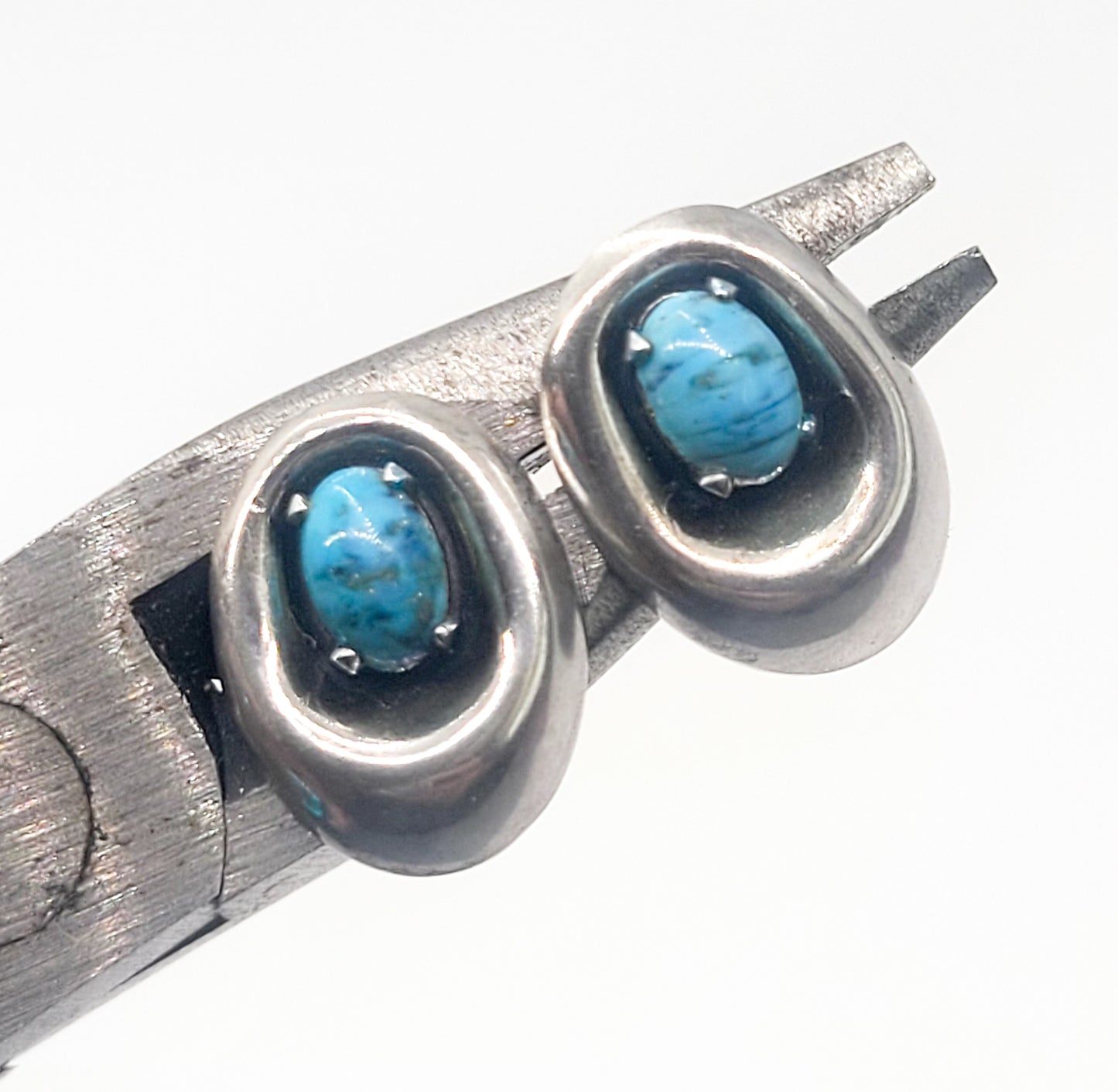 Shadowbox Blue art glass vintage sterling silver stud earrings