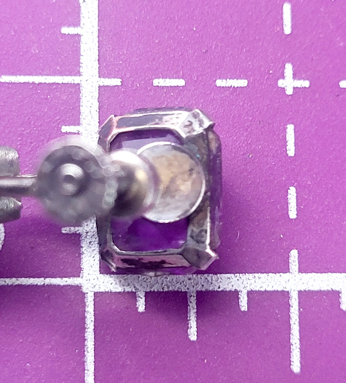 Purple Art Glass vintage rhinestone sterling silver screw back earrings