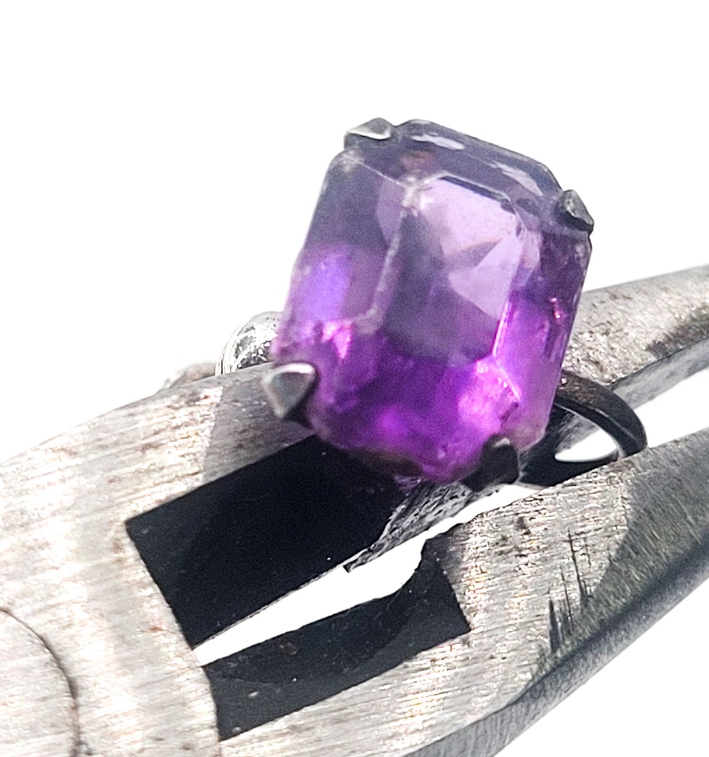 Purple Art Glass vintage rhinestone sterling silver screw back earrings