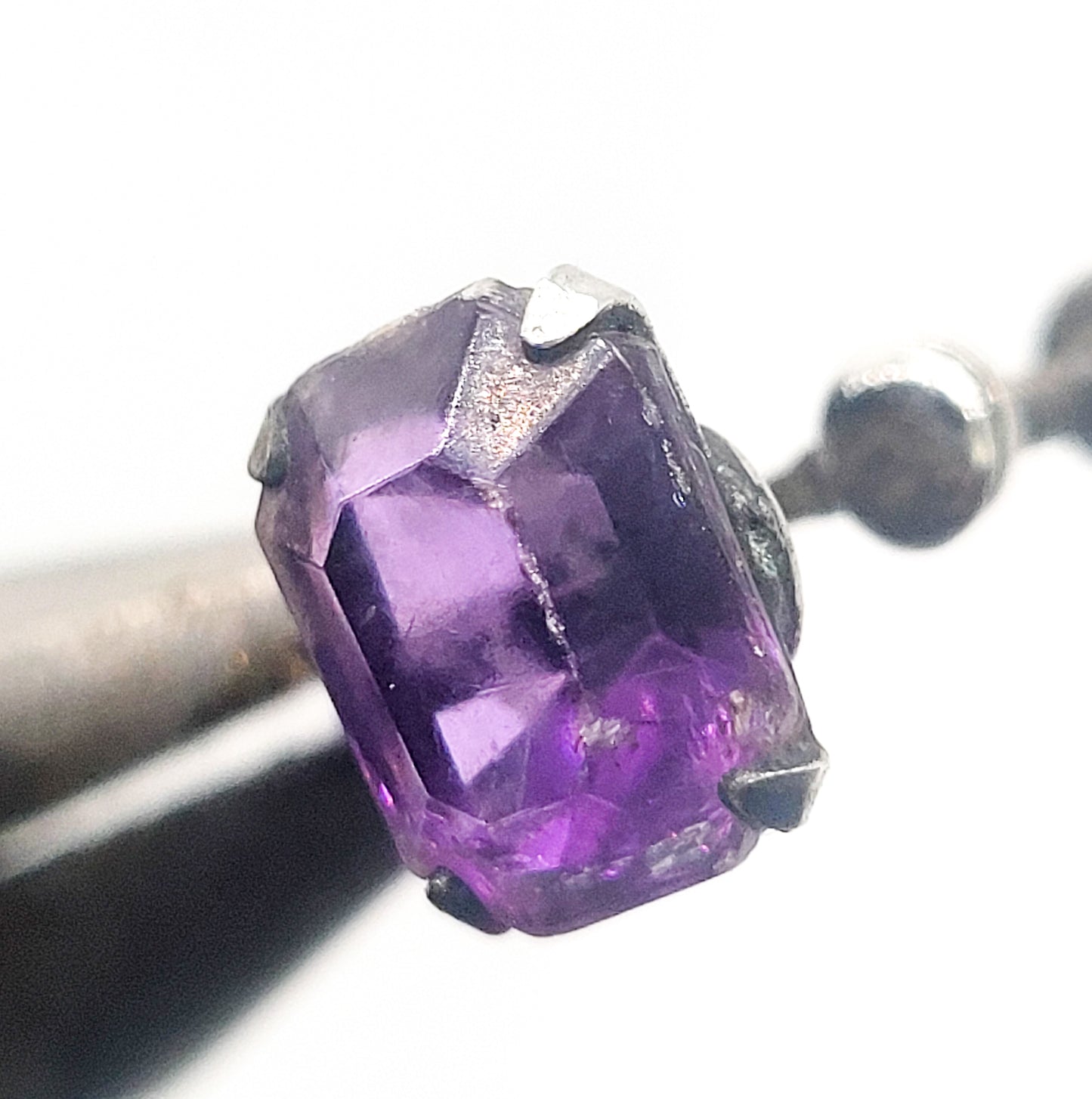 Purple Art Glass vintage rhinestone sterling silver screw back earrings
