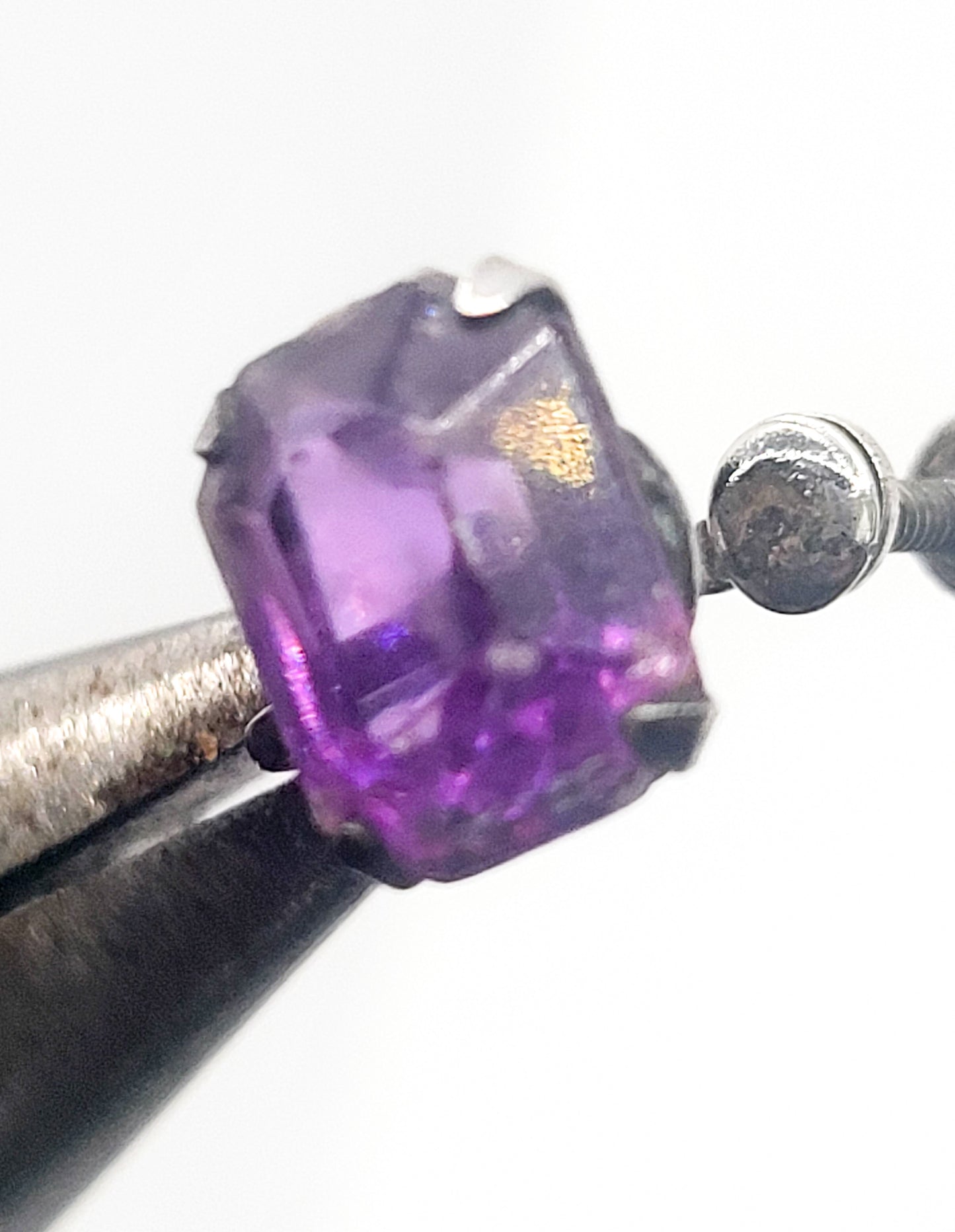 Purple Art Glass vintage rhinestone sterling silver screw back earrings