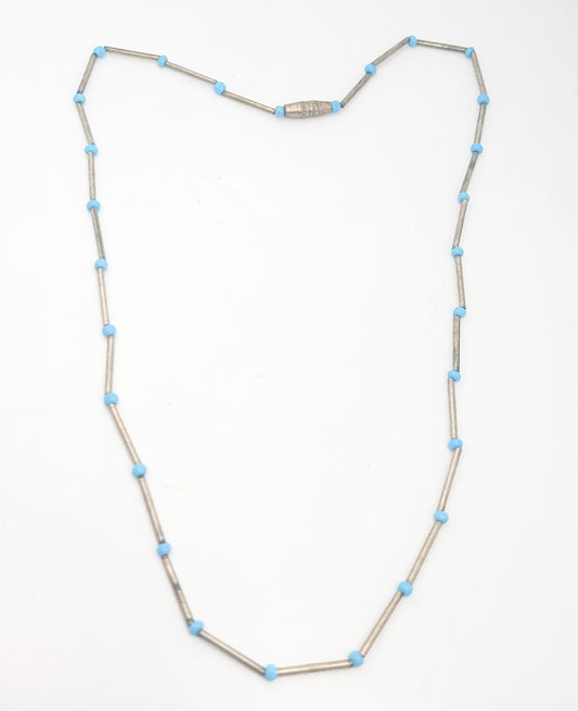 Liquid silver plated vintage beaded Southwestern fetish style necklace