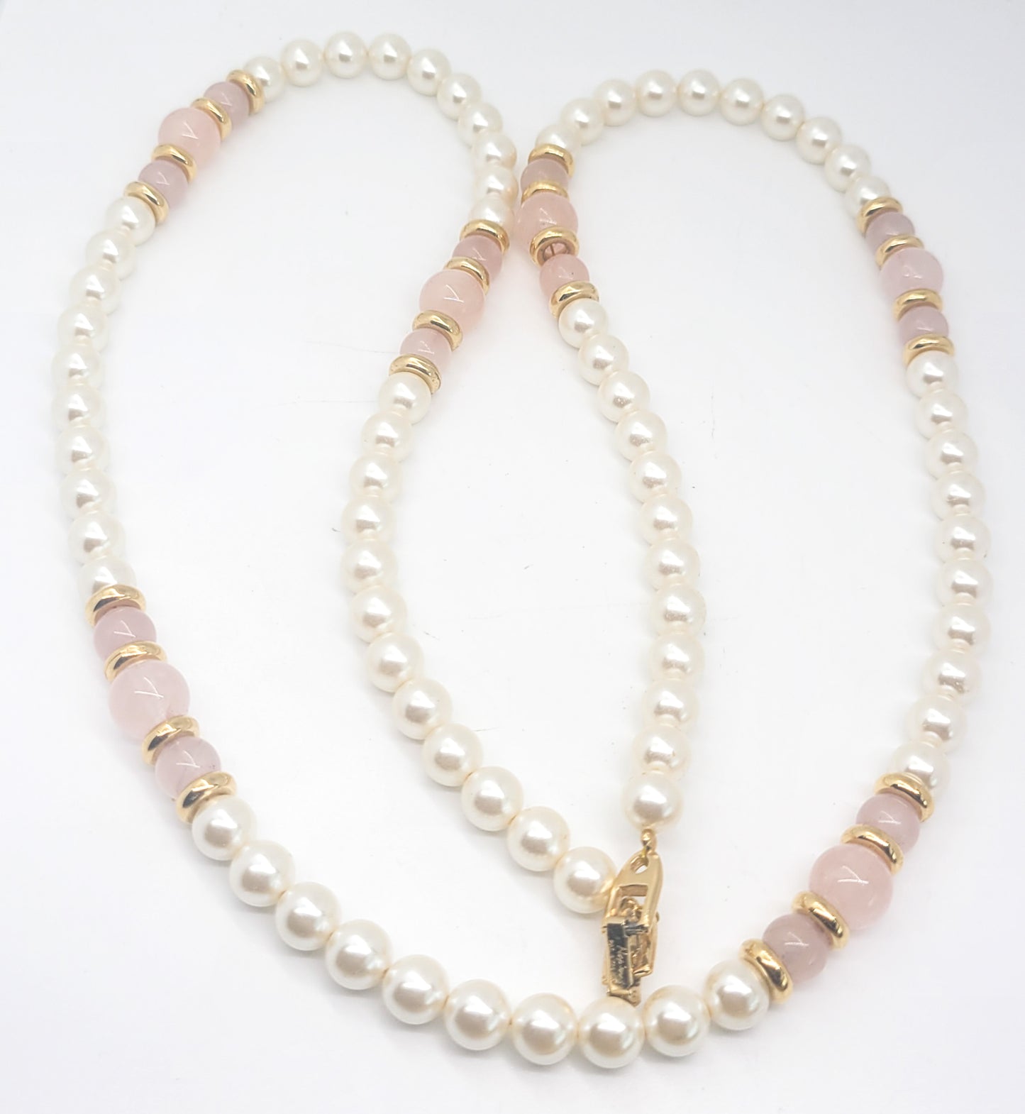 Napier Faux white pearl and Rose quartz vintage beaded necklace