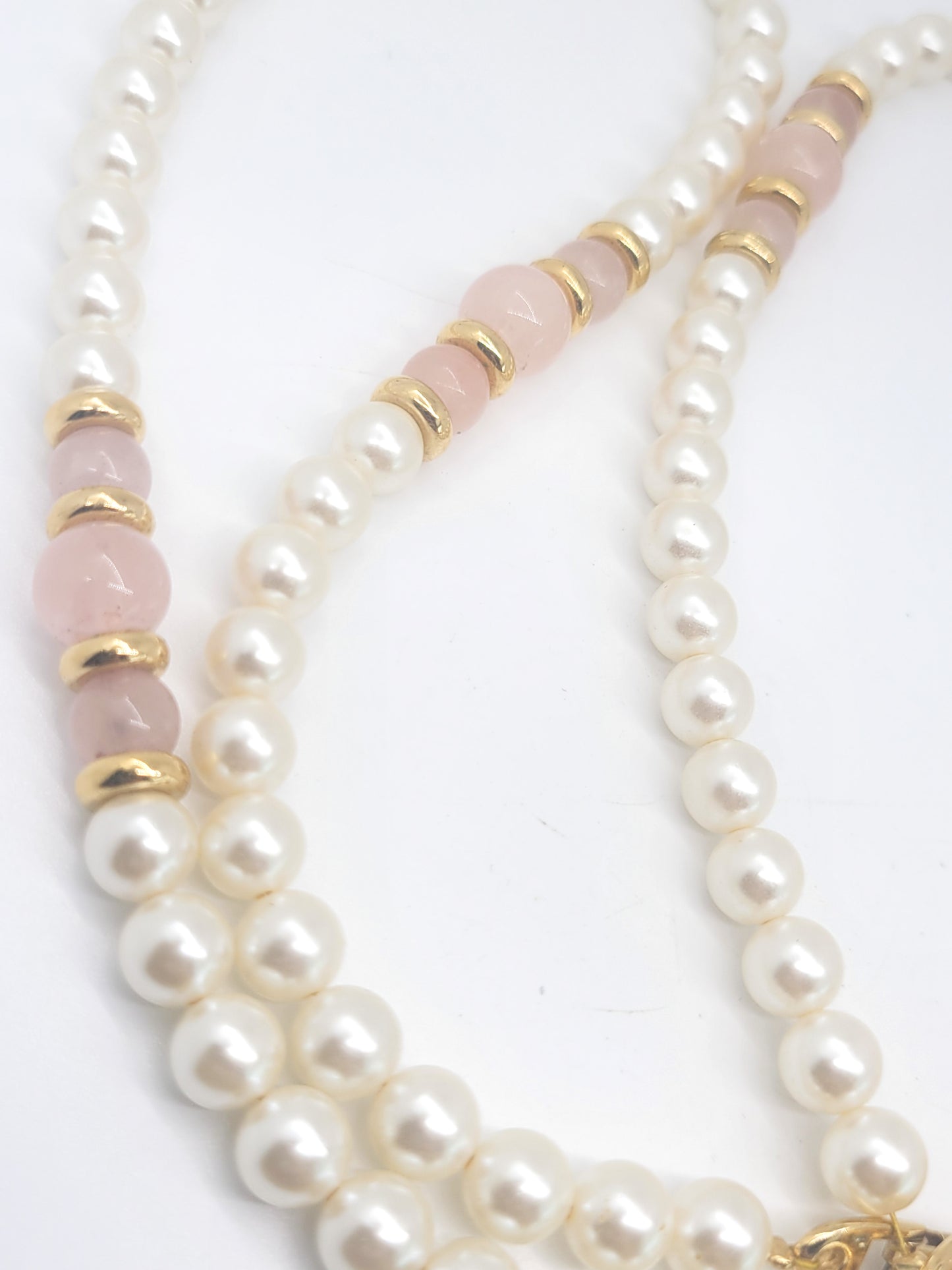 Napier Faux white pearl and Rose quartz vintage beaded necklace