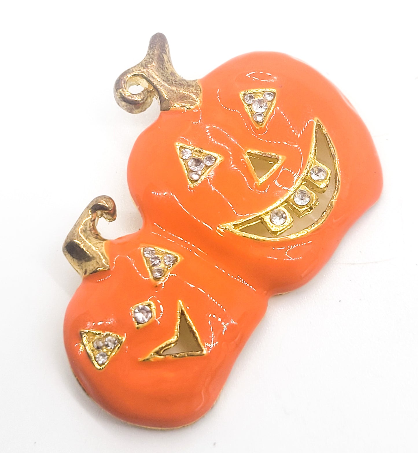 Halloween Double Jack o Lantern pumpkin rhinestone brooch