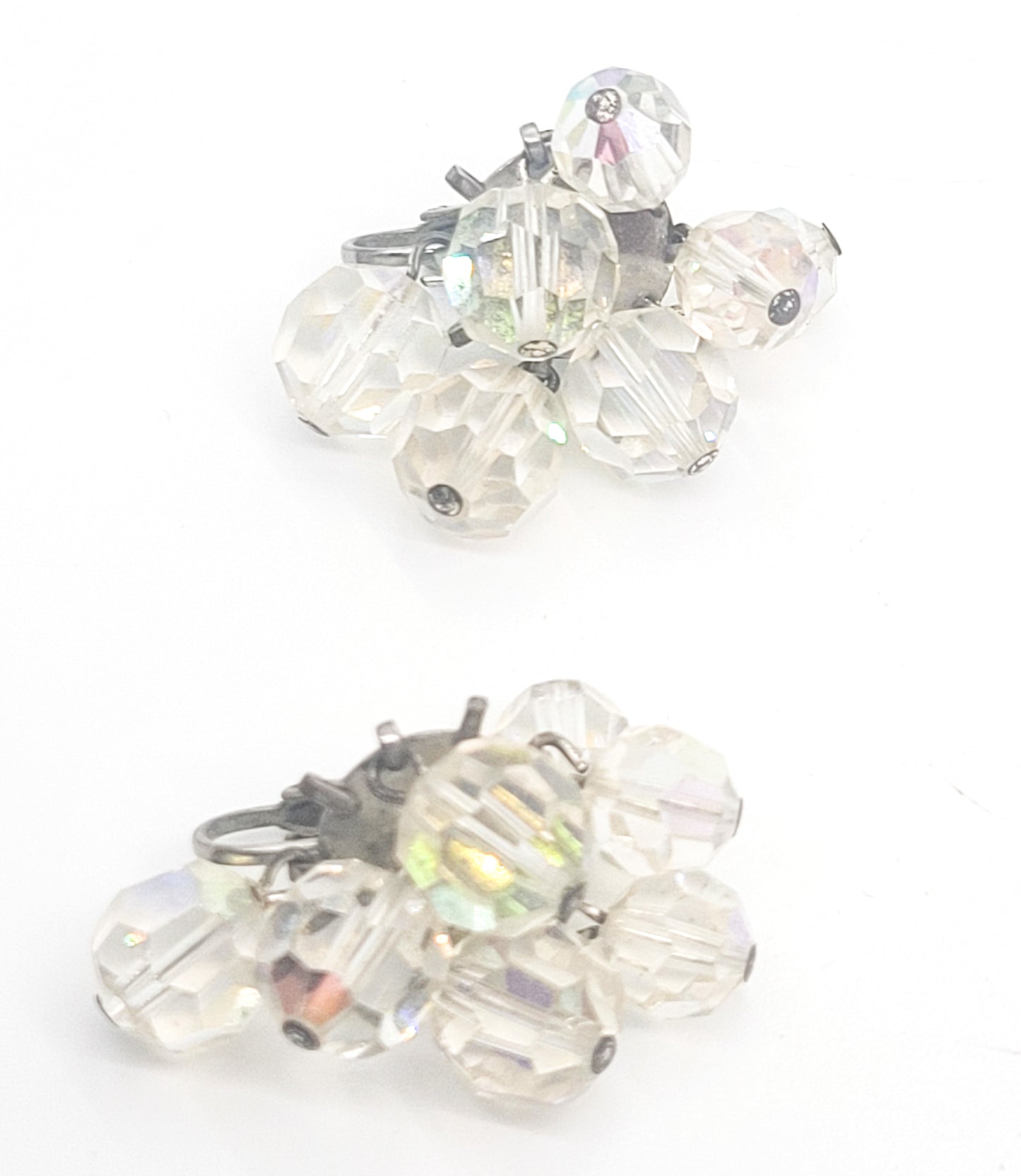 Austrian crystal aurora borealis dangle vintage clip on earnings