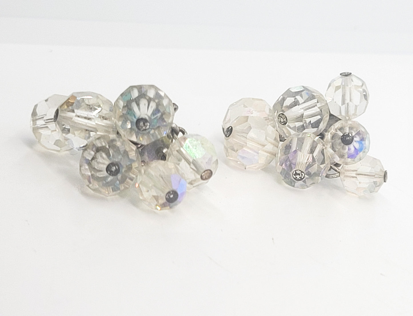 Austrian crystal aurora borealis dangle vintage clip on earnings
