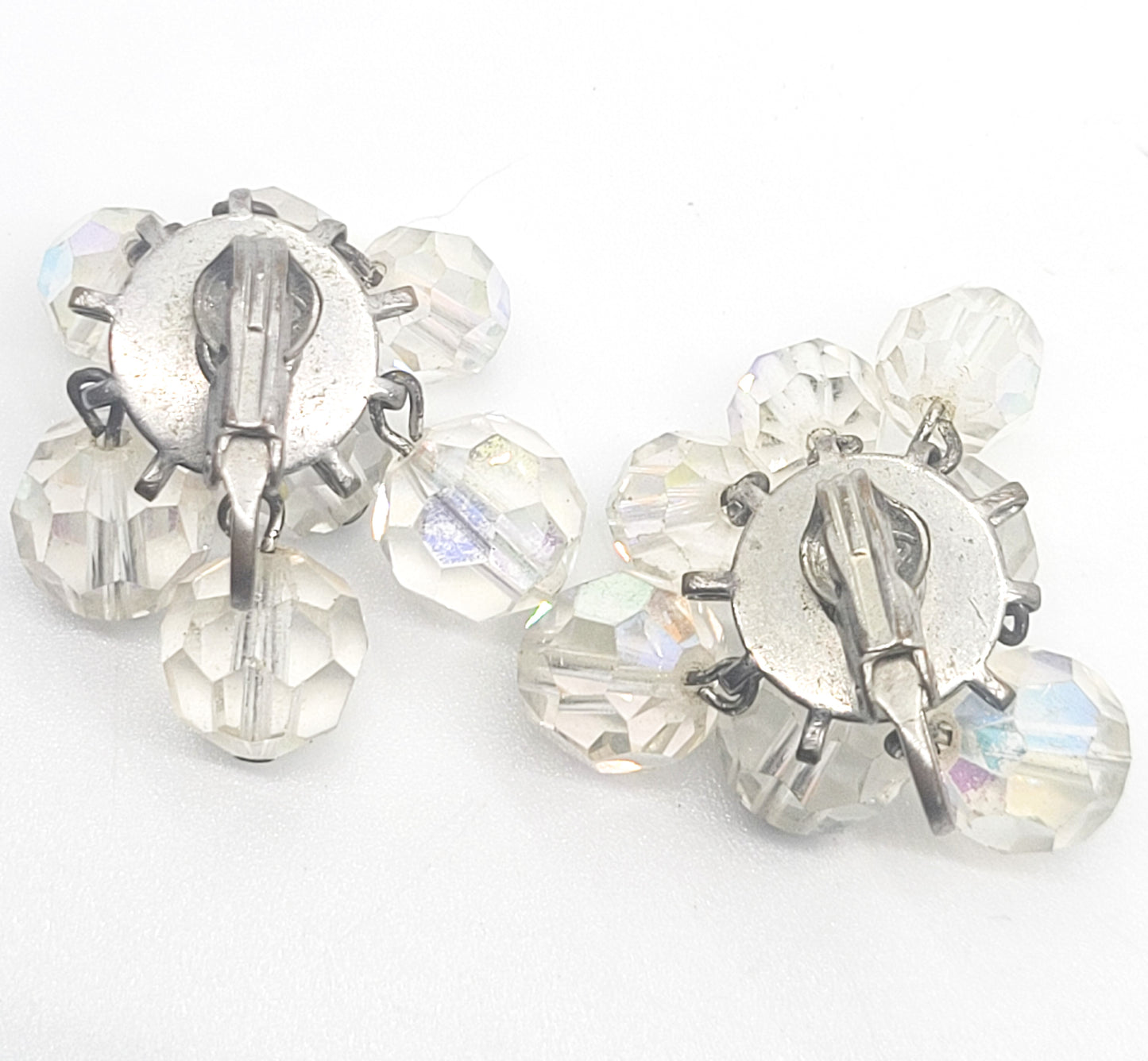 Austrian crystal aurora borealis dangle vintage clip on earnings