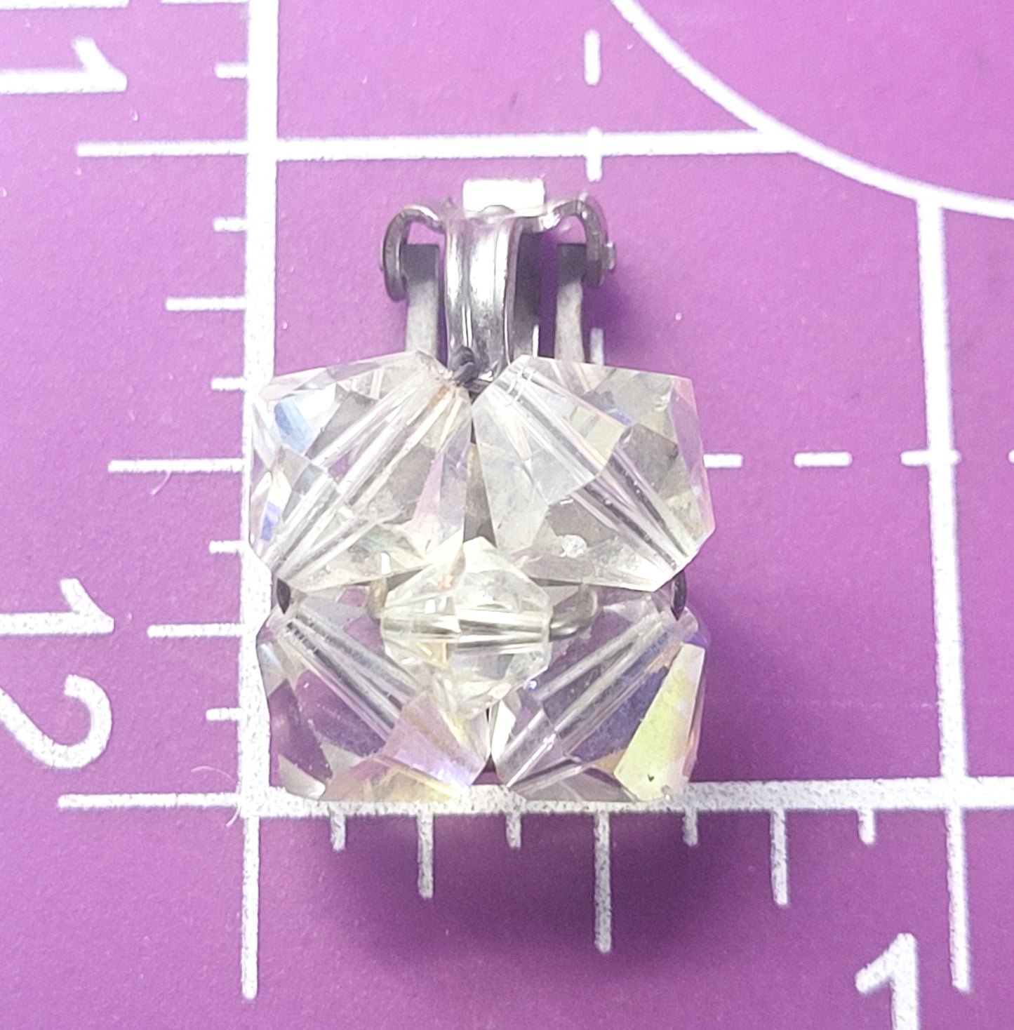 Aurora borealis beaded vintage button clip on earrings