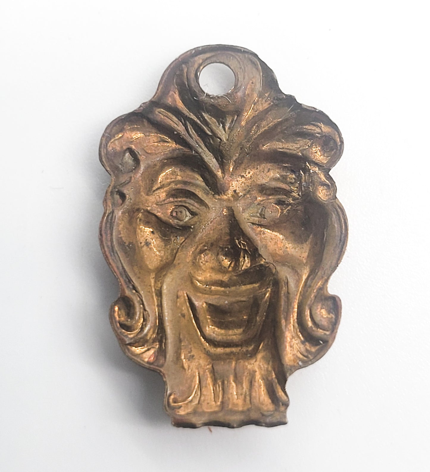 Green man vintage brass Repousse pendant charm